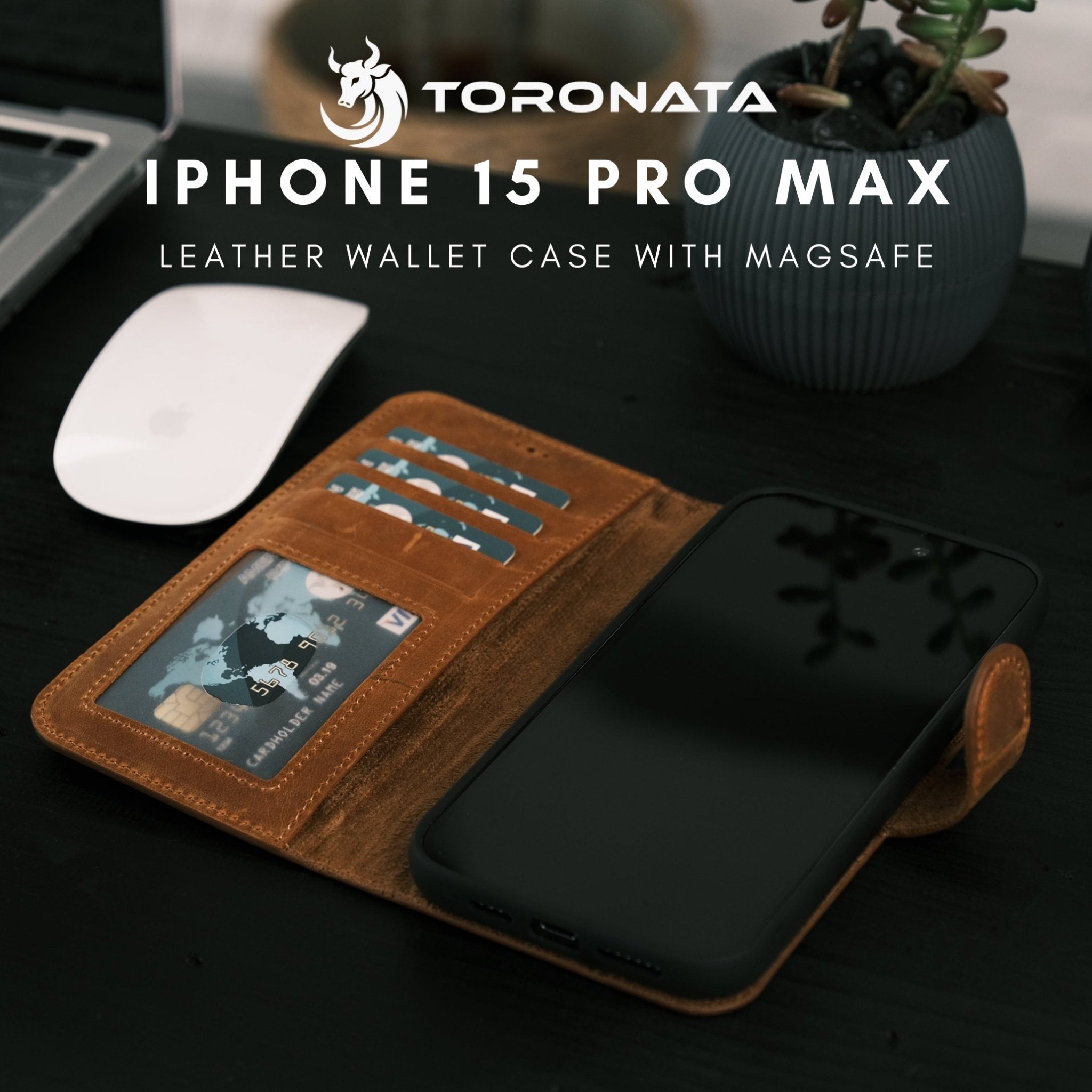 TORONATA Leather Wallet Cases for iPhone 15 Pro Max MagSafe