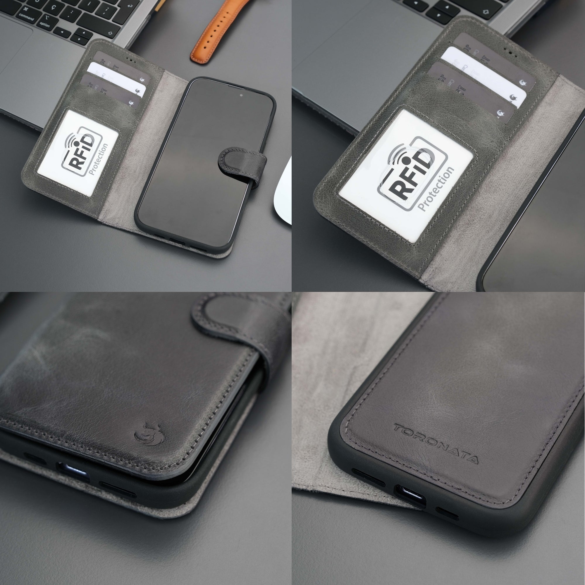 Casper Leather iPhone 15 Pro Wallet Case | MagSafe-Grey---TORONATA
