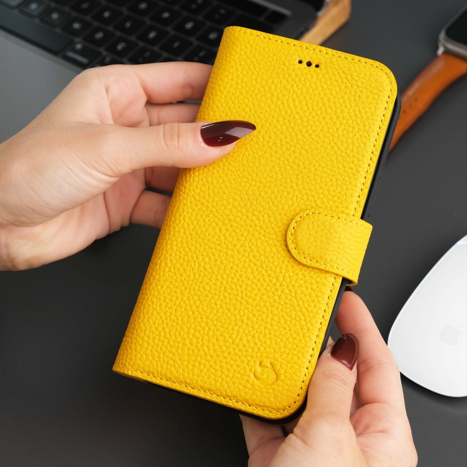 Casper Leather iPhone 14 Plus Wallet Case | MagSafe - TORONATA - #color_yellow