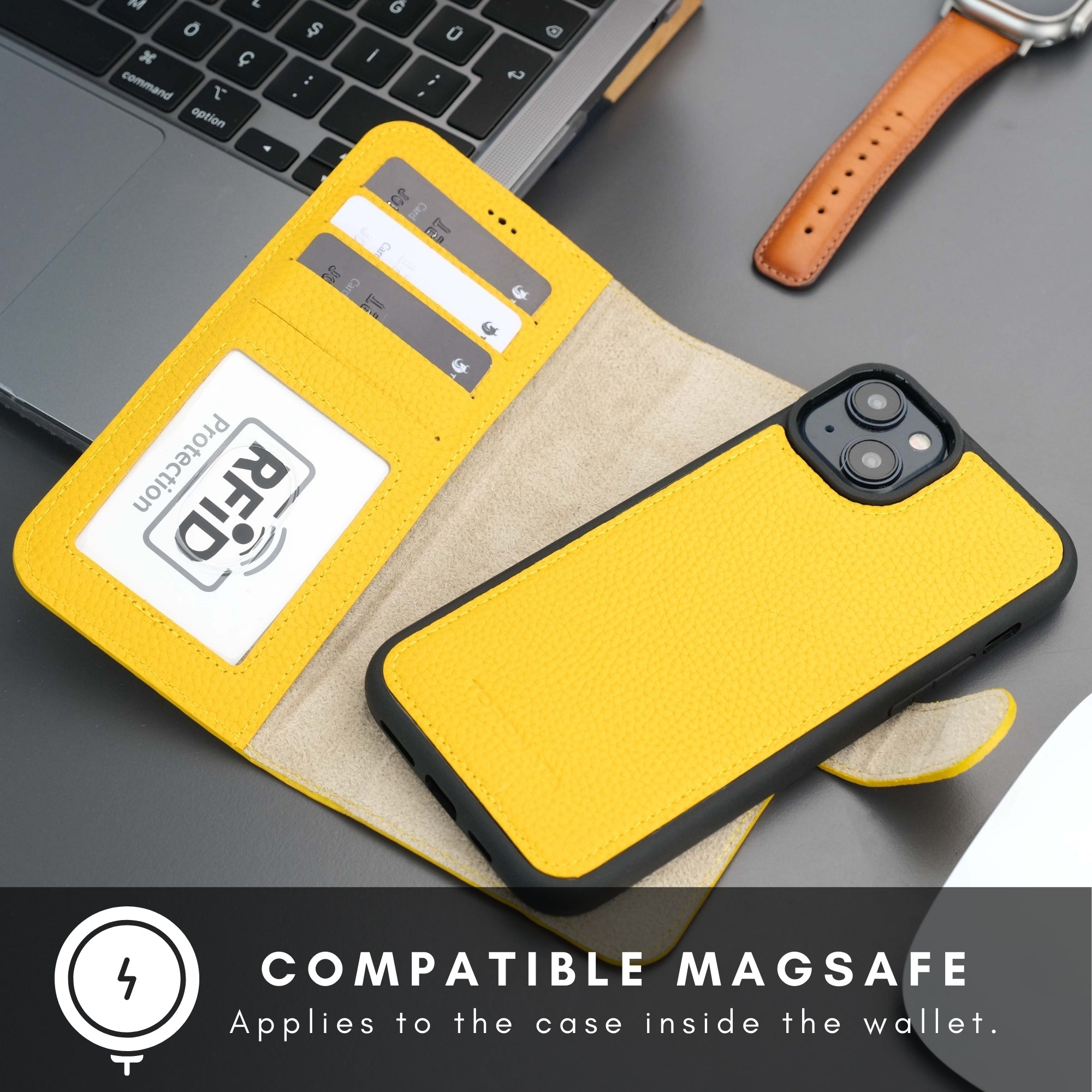 Casper iPhone 16 Leather Wallet Case | MagSafe - Yellow - TORONATA