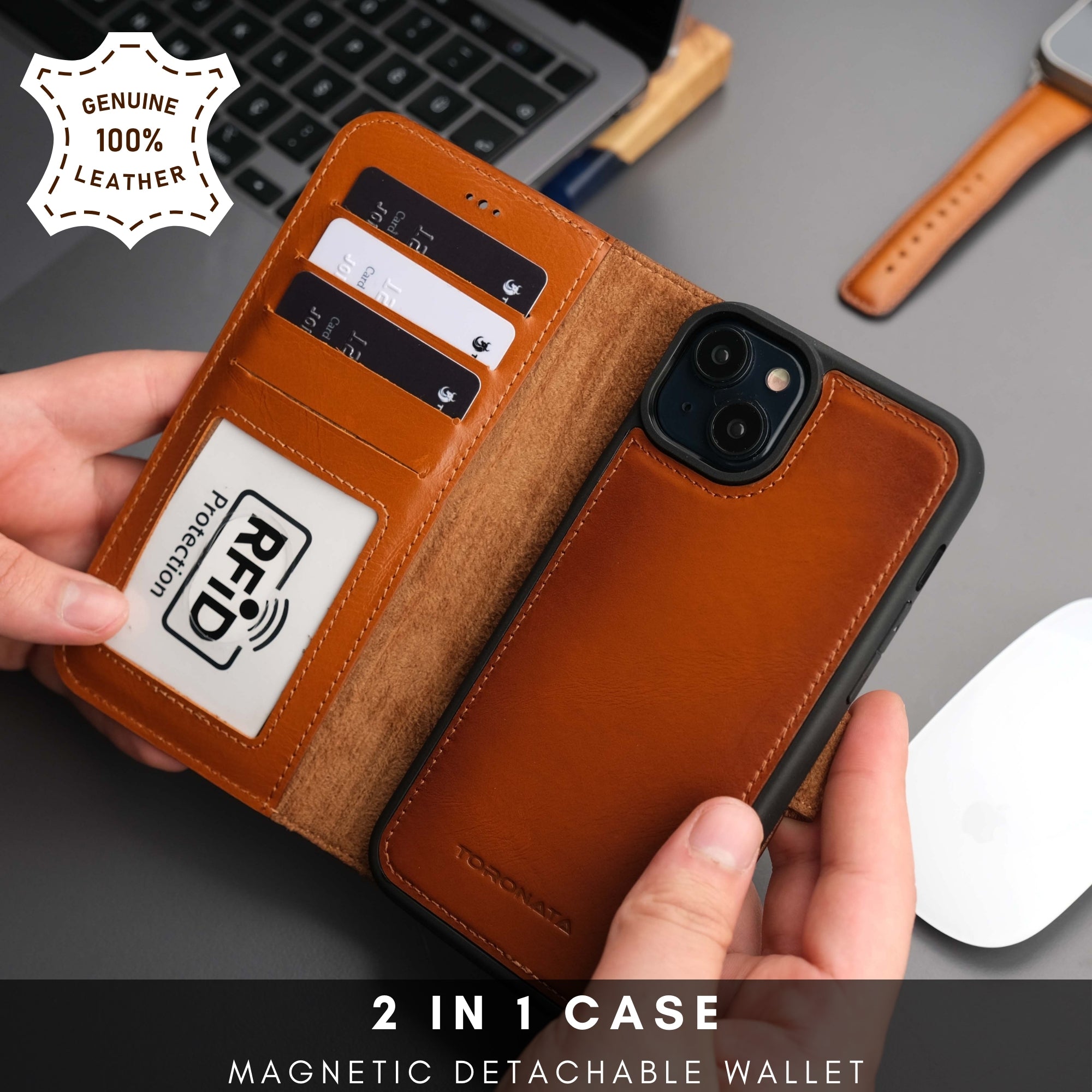 Casper Leather iPhone 15 Wallet Case | MagSafe-Tan---TORONATA