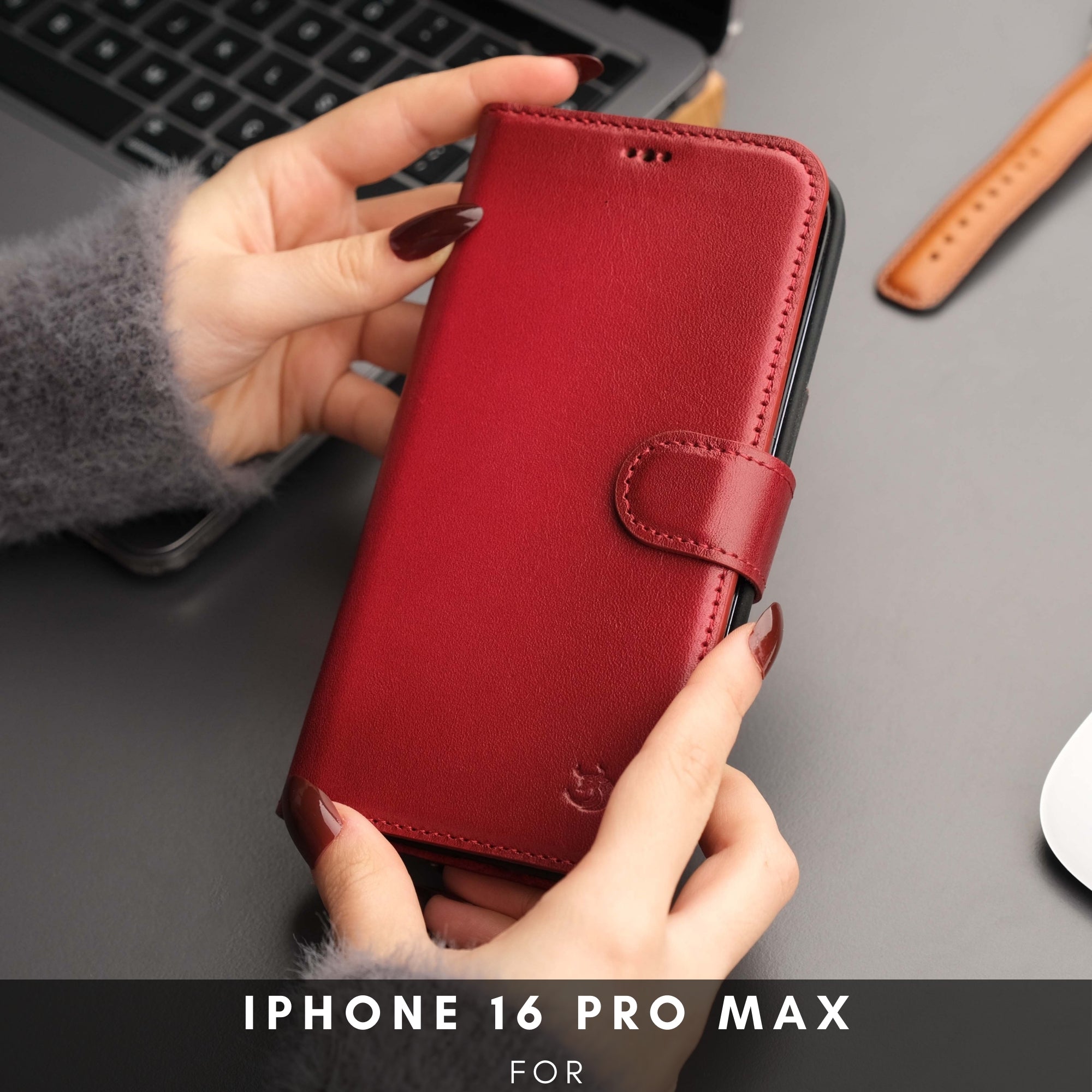 Casper iPhone 16 Pro Max Leather Wallet Case | MagSafe - Red - TORONATA