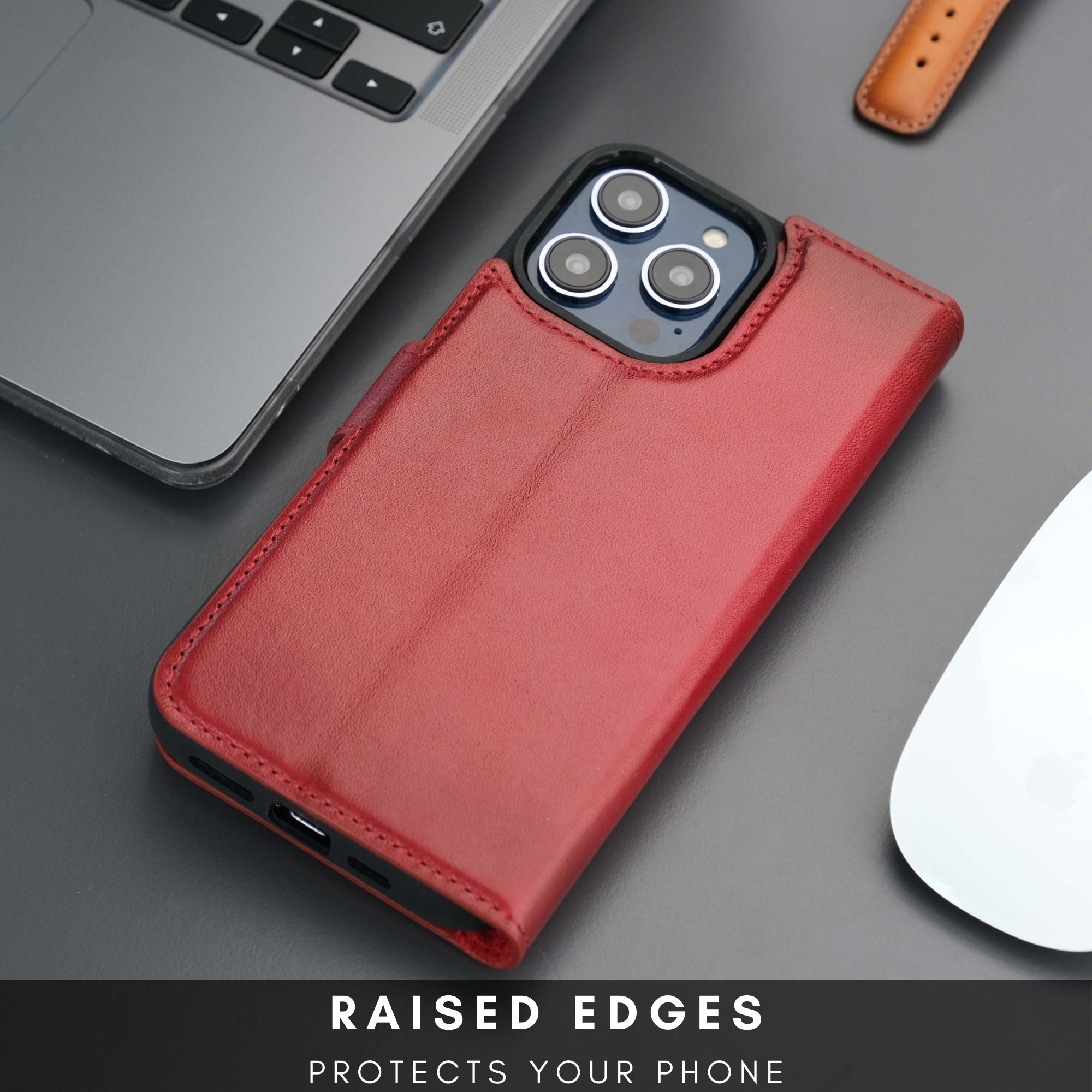 Casper iPhone 16 Pro Leather Wallet Case | MagSafe - Red - TORONATA