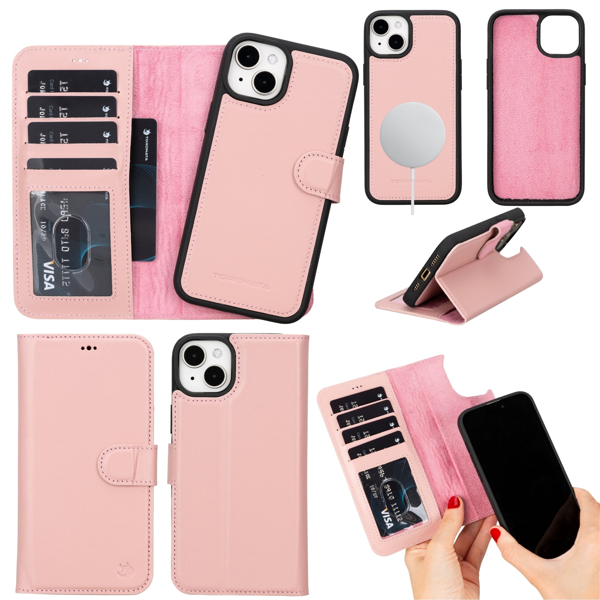 Casper Leather iPhone 15 Wallet Case | MagSafe-Pink---TORONATA