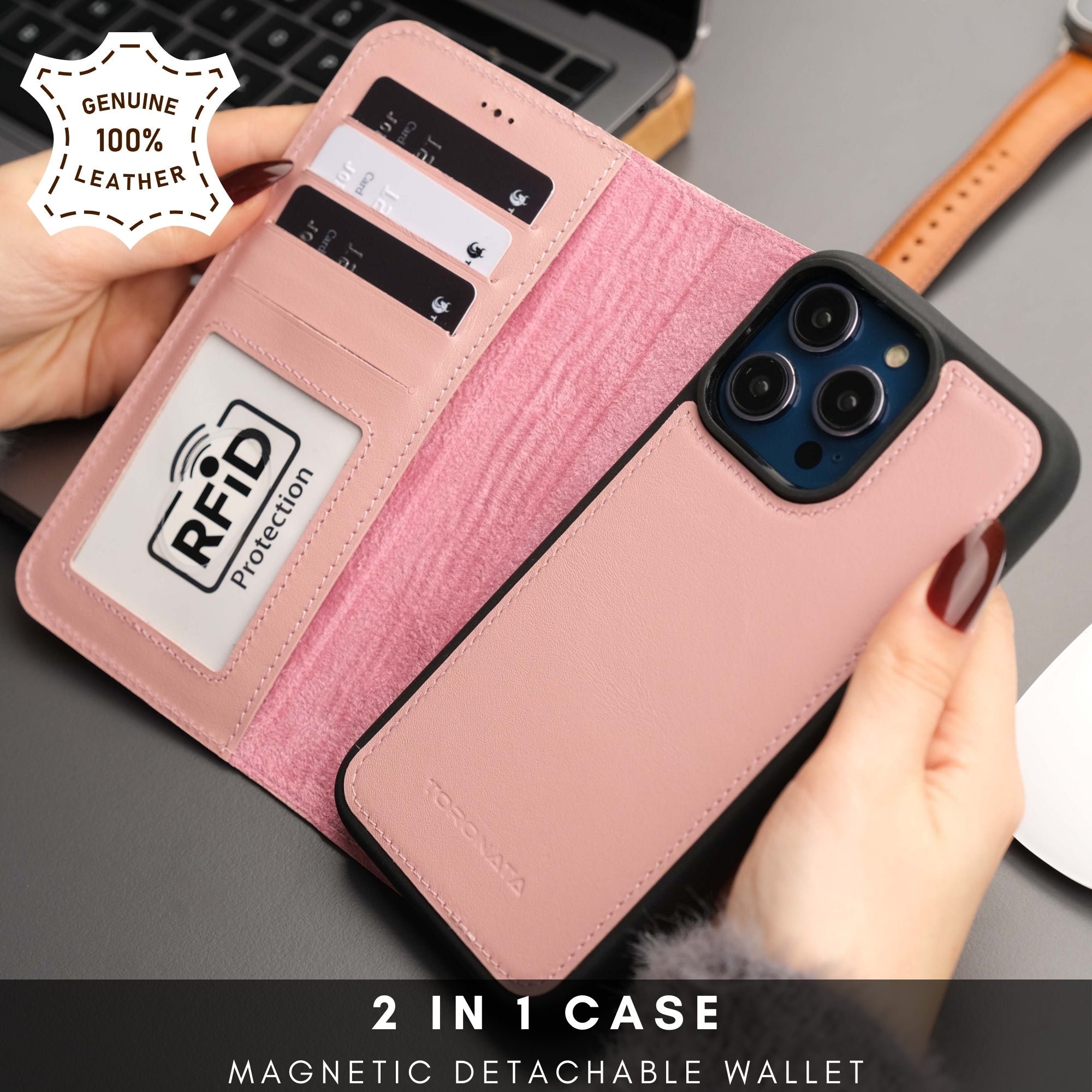 Casper iPhone 16 Pro Max Leather Wallet Case | MagSafe - Pink - TORONATA