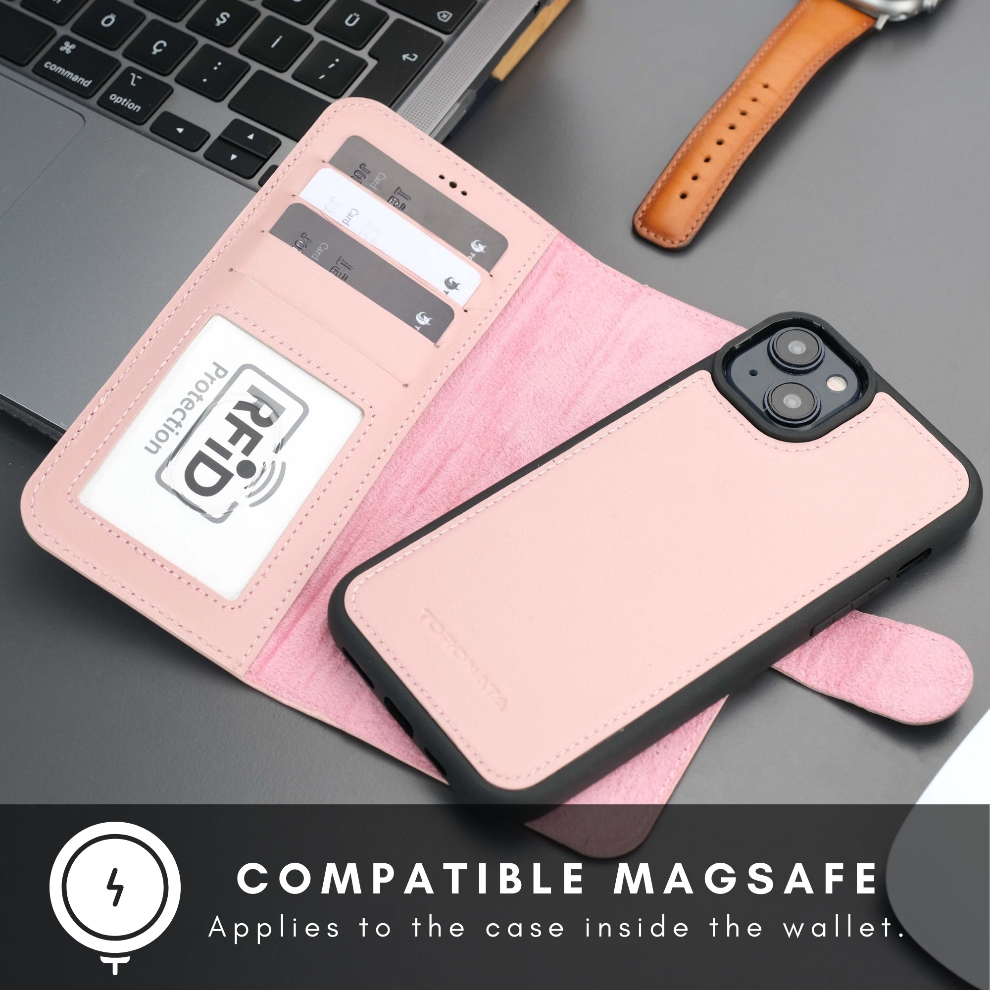 Casper iPhone 16 Leather Wallet Case | MagSafe - Pink - TORONATA