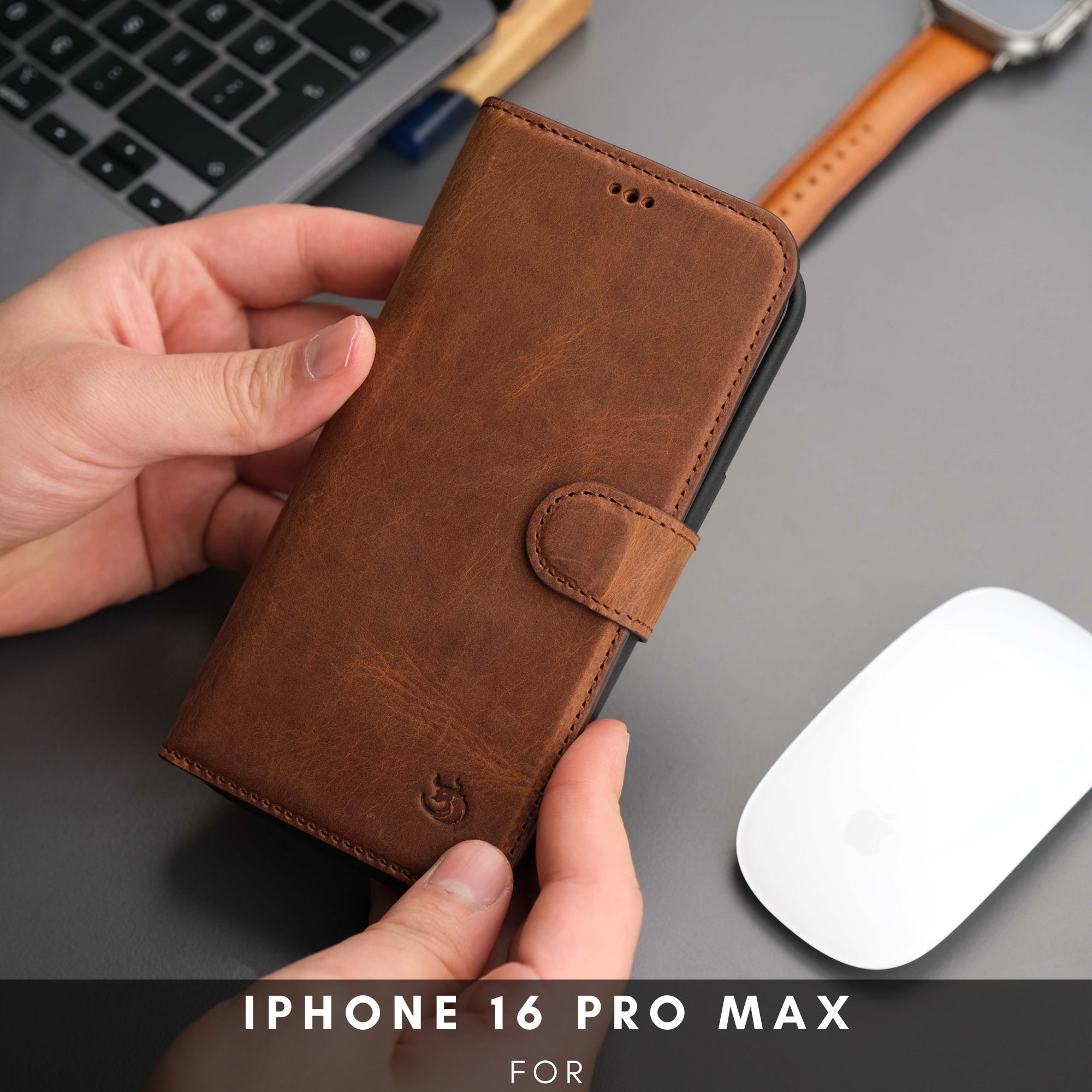 Casper iPhone 16 Pro Max Leather Wallet Case | MagSafe - Antic Brown - TORONATA