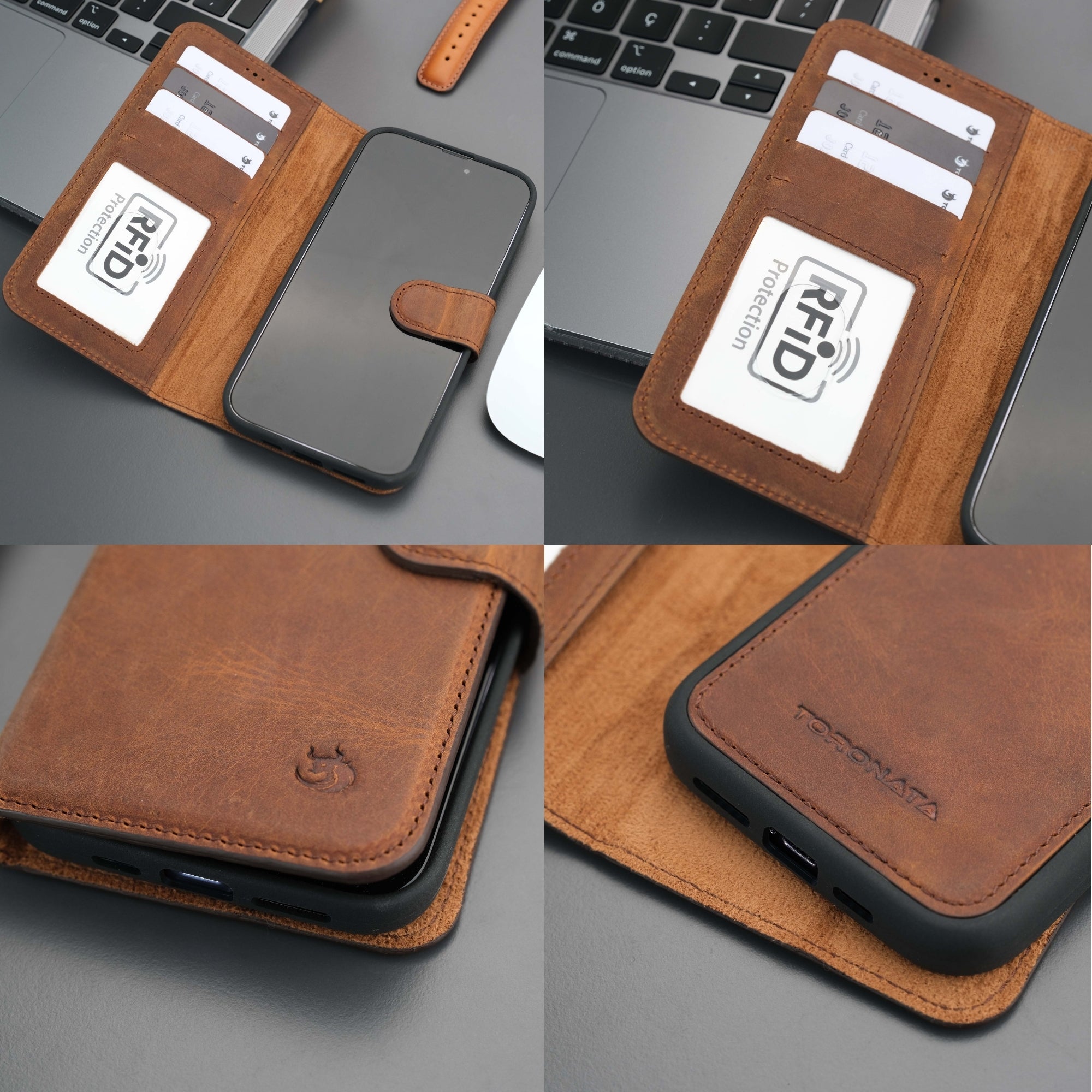 Casper Leather iPhone 15 Pro Wallet Case | MagSafe-Antic Brown---TORONATA