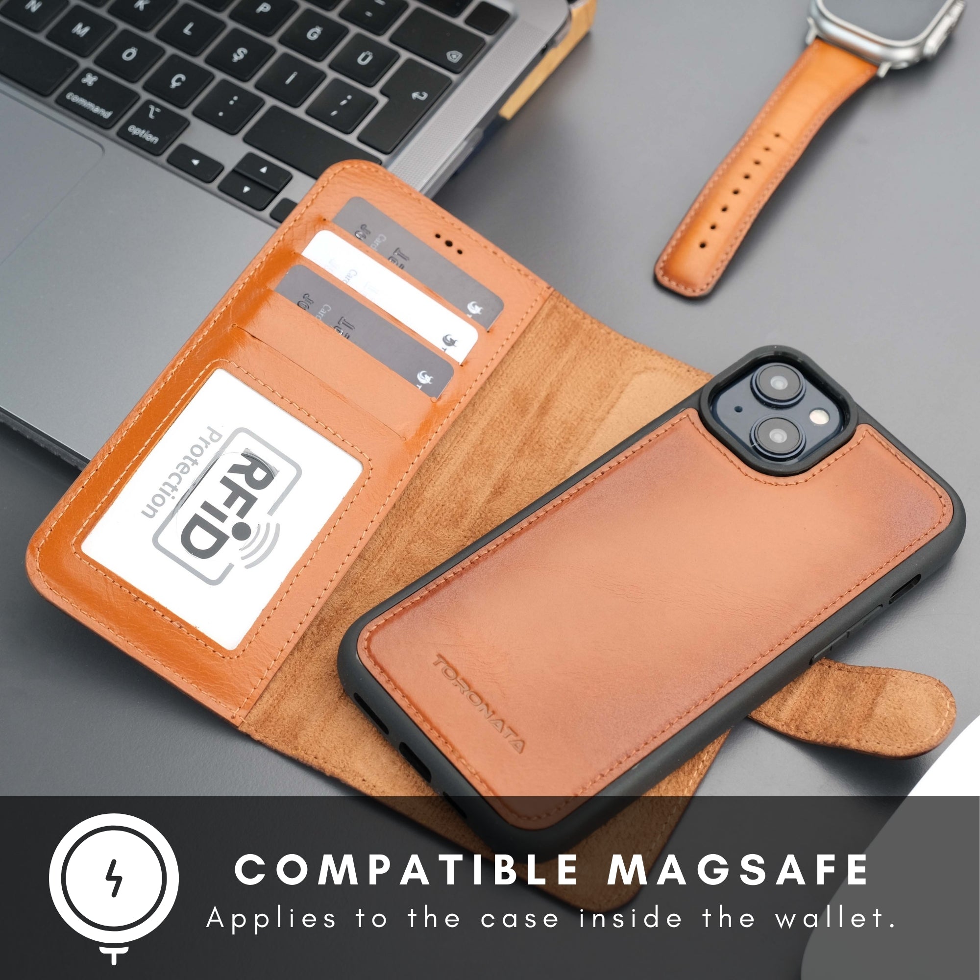 Casper iPhone 16 Leather Wallet Case | MagSafe - Tan - TORONATA