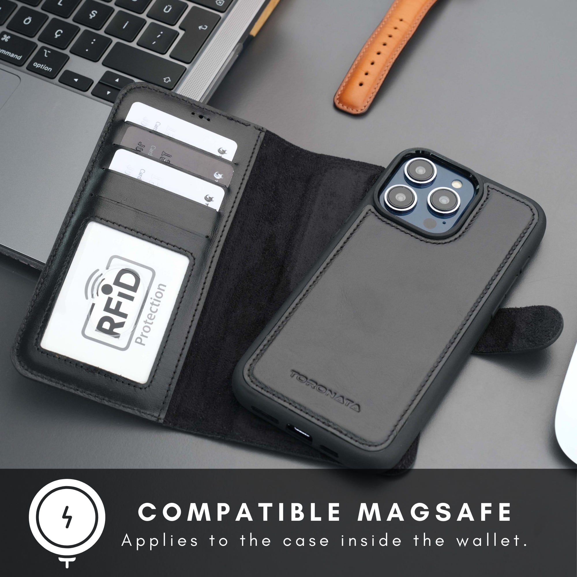 Casper iPhone 16 Pro Max Leather Wallet Case | MagSafe - Black - TORONATA