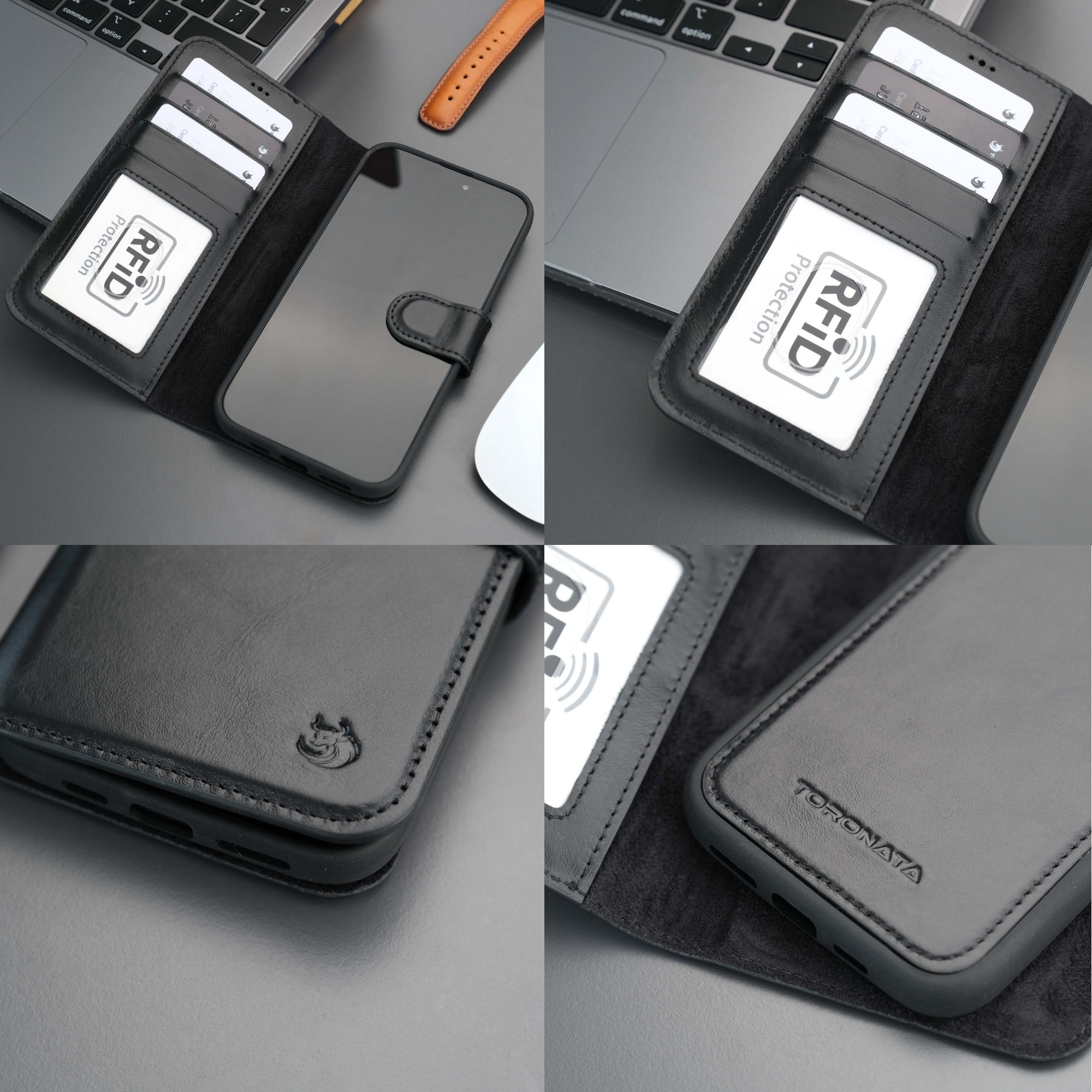 Casper Leather iPhone 15 Wallet Case | MagSafe-Black---TORONATA