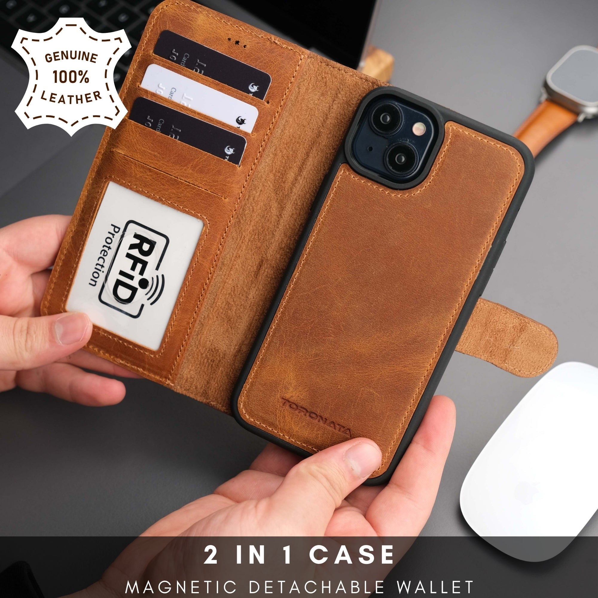 Casper iPhone 16 Leather Wallet Case | MagSafe - Antic Tan - TORONATA