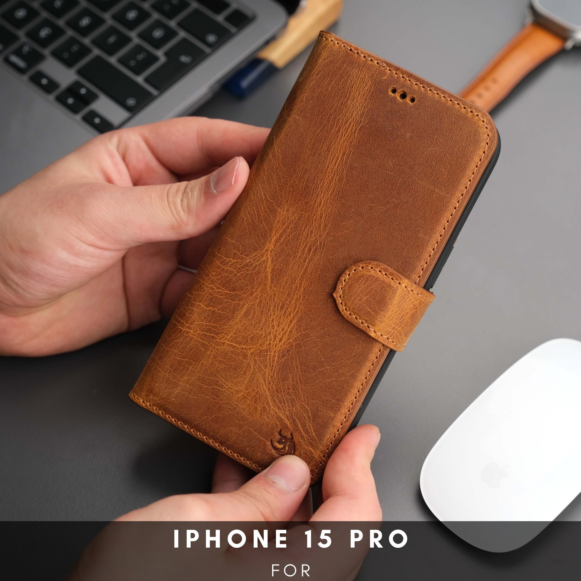 Casper iPhone 16 Pro Wallet Case Leather MagSafe - TORONATA - #color_antic-tan #color_antic tan