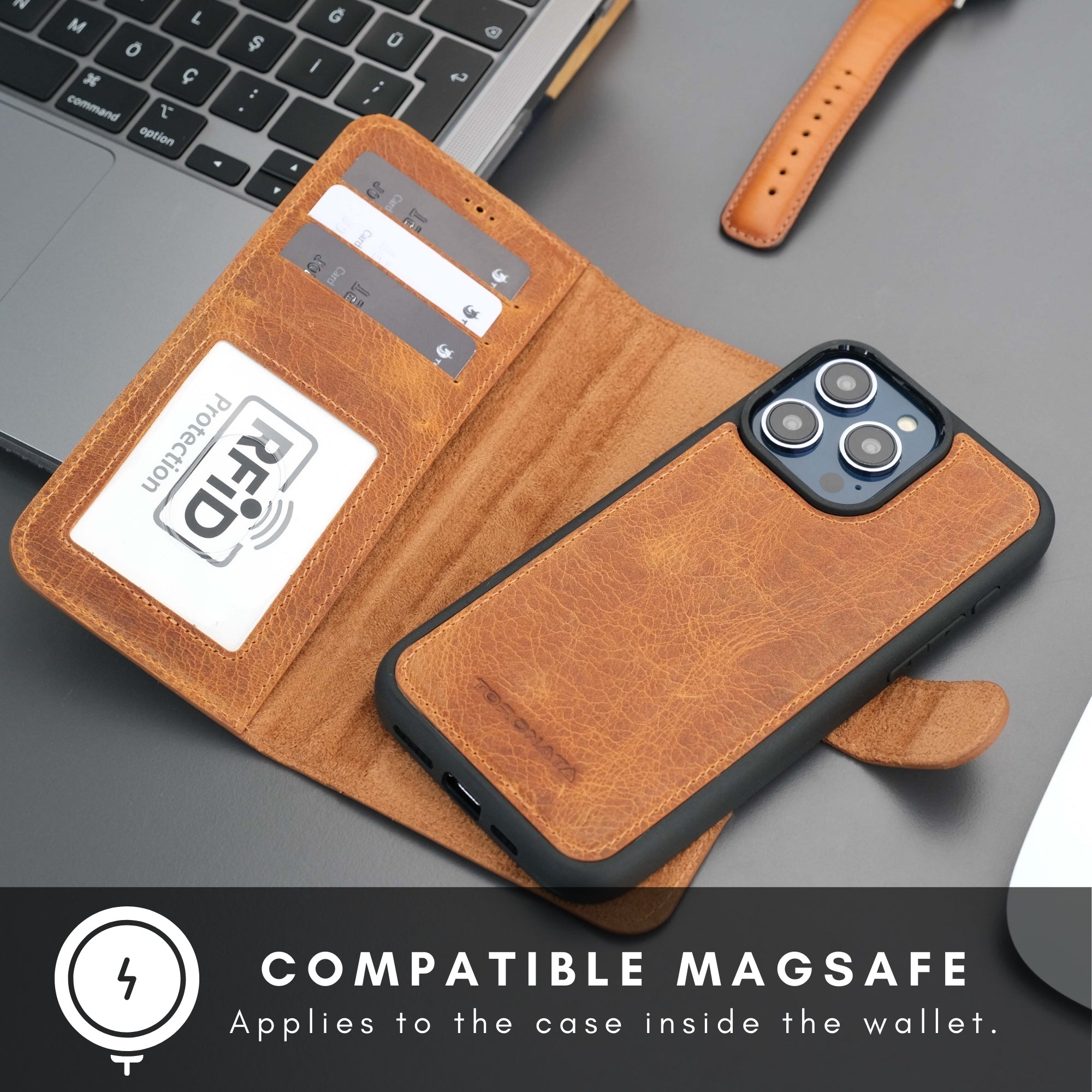 Casper iPhone 16 Pro Max Leather Wallet Case | MagSafe - Antic Tan - TORONATA