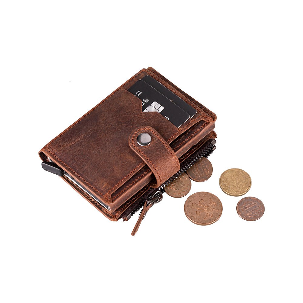 Andalusia Genuine Leather Pop - Up Cardholder with RFID Protection - Antic Brown - TORONATA