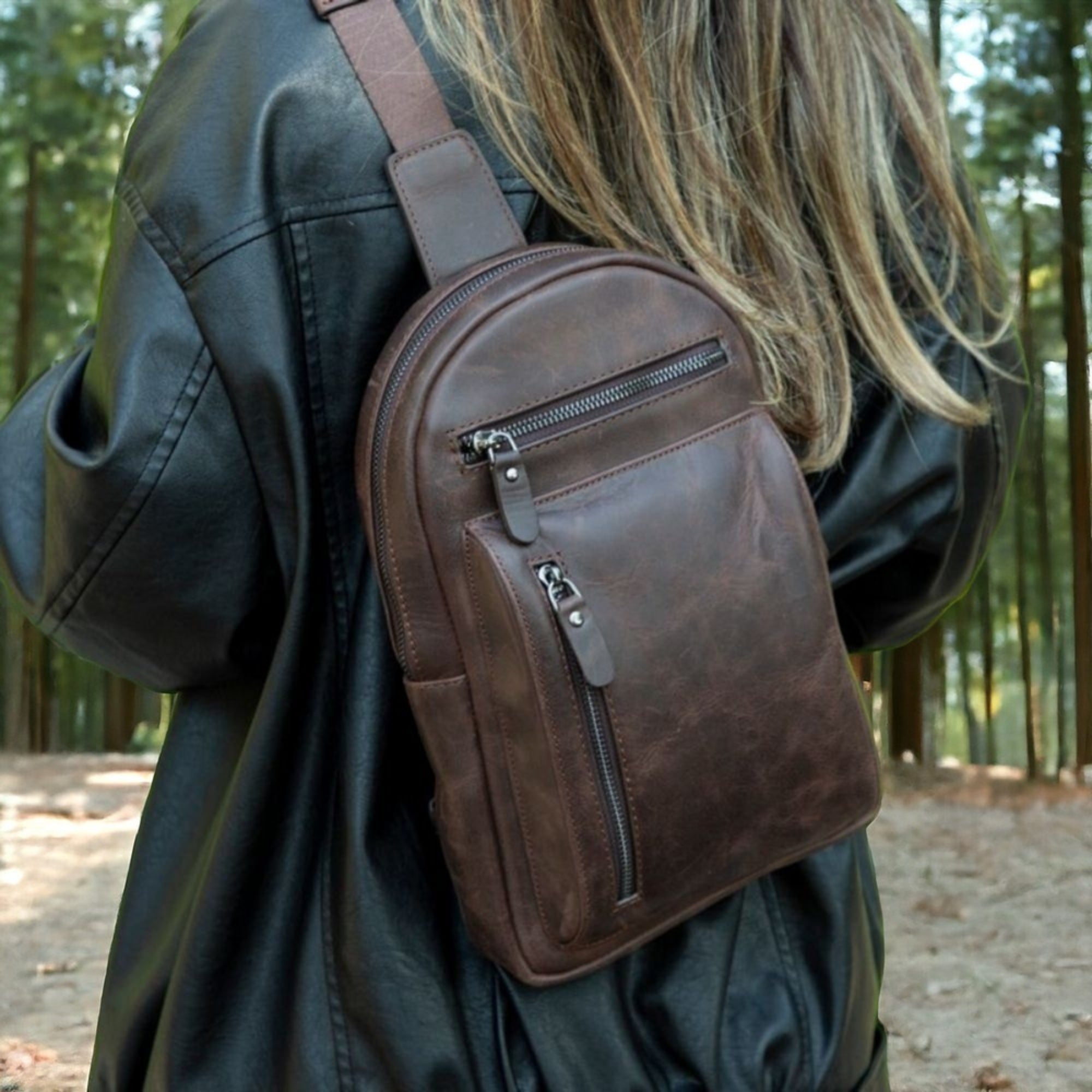 Athens Unisex Leather Cross Bag - Brown - TORONATA