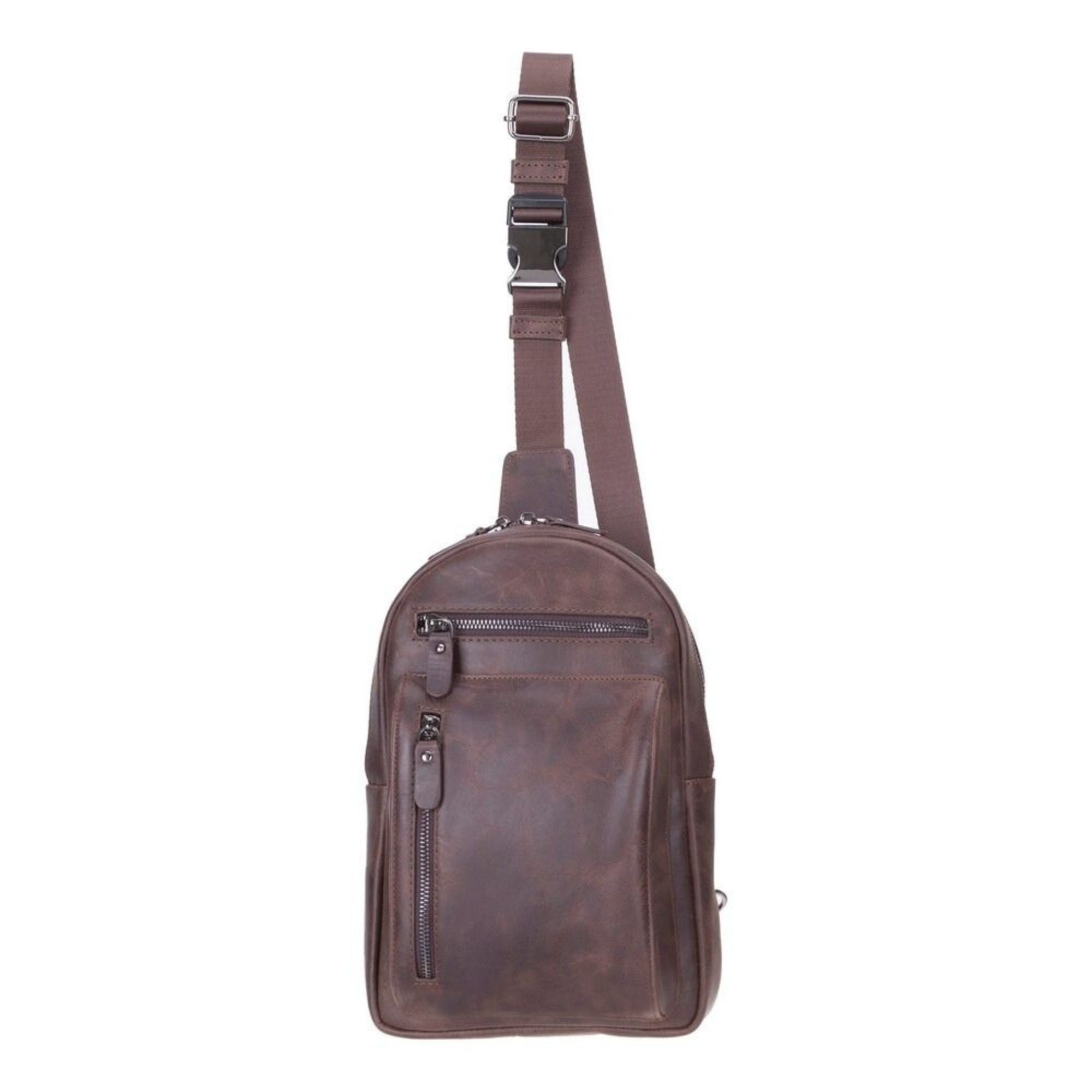 Athens Unisex Leather Cross Bag - Brown - TORONATA