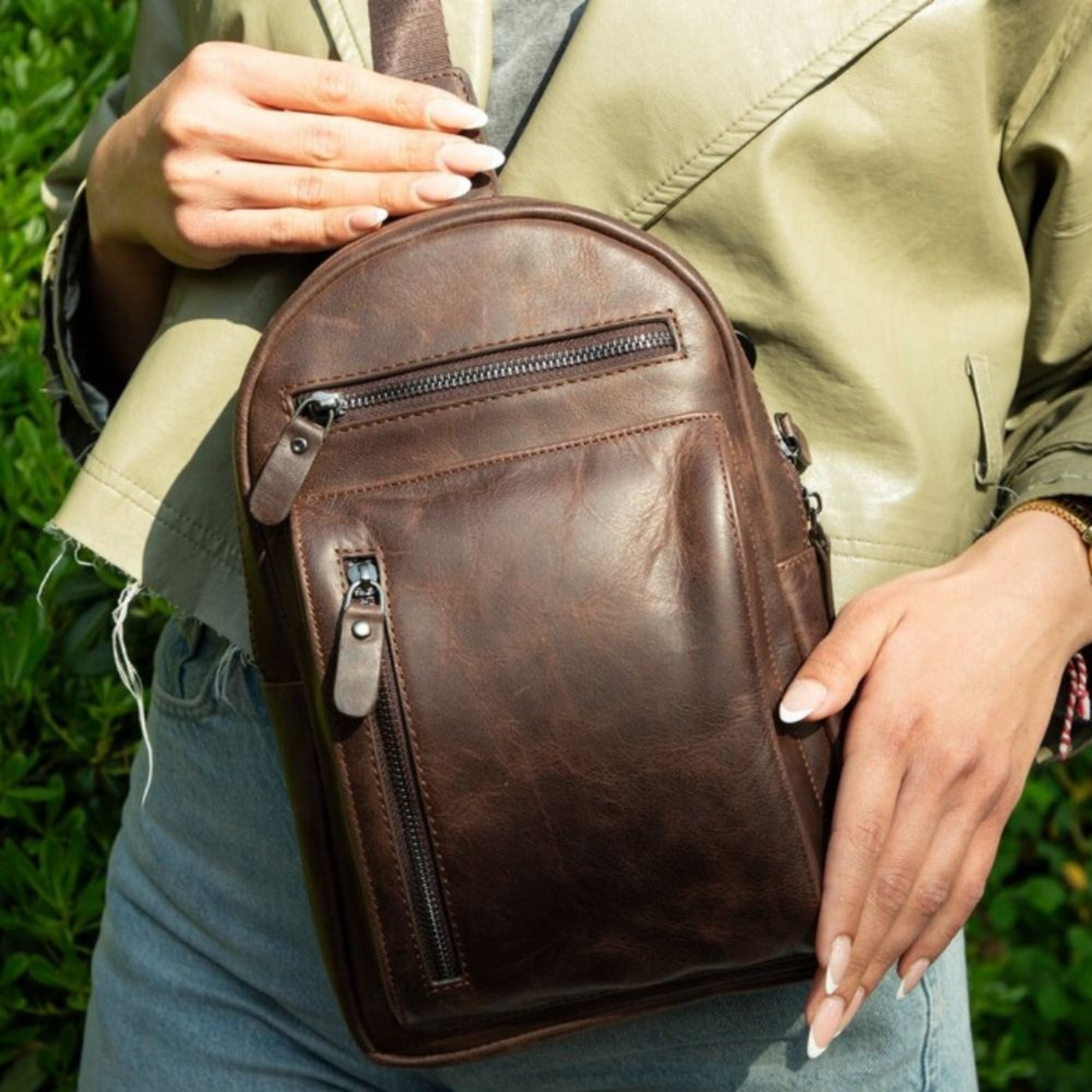 Athens Unisex Leather Cross Bag - Brown - TORONATA