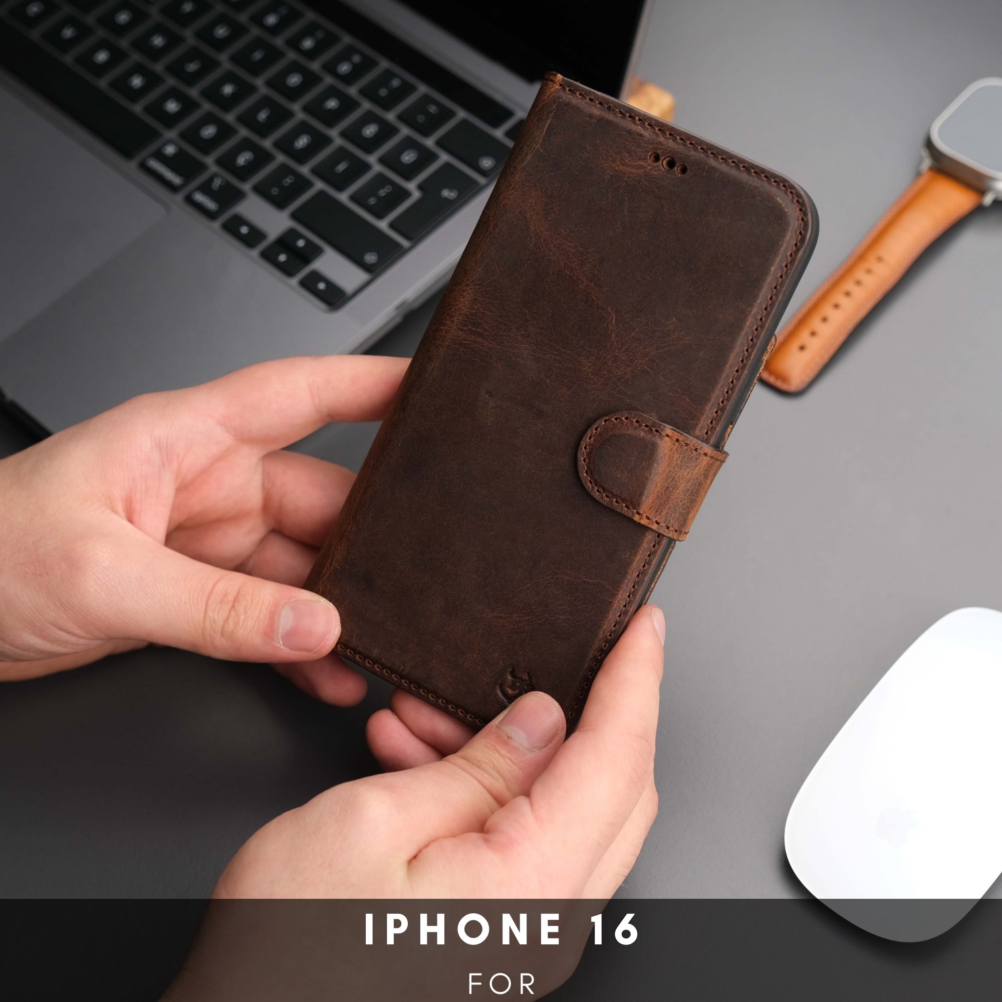 Casper iPhone 16 Leather Wallet Case | MagSafe - Antic Brown - TORONATA