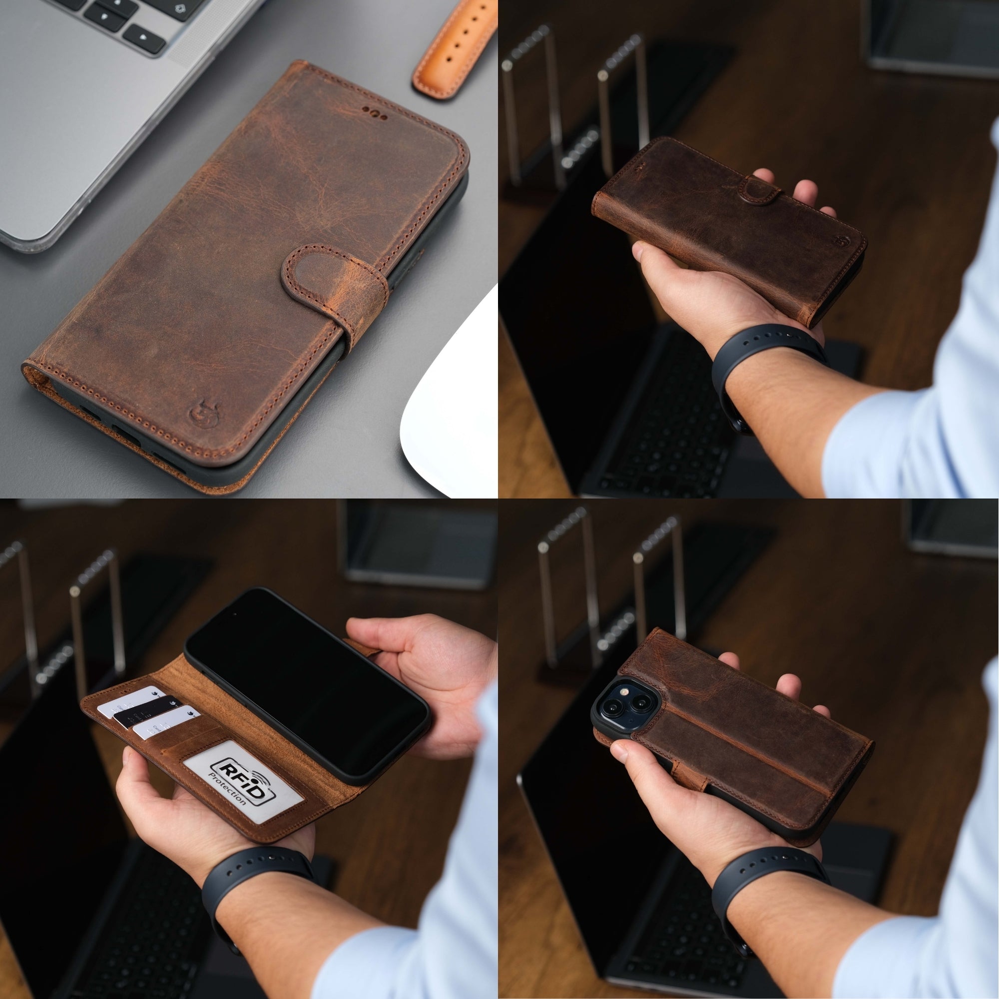 Casper iPhone 16 Leather Wallet Case | MagSafe - Antic Brown - TORONATA