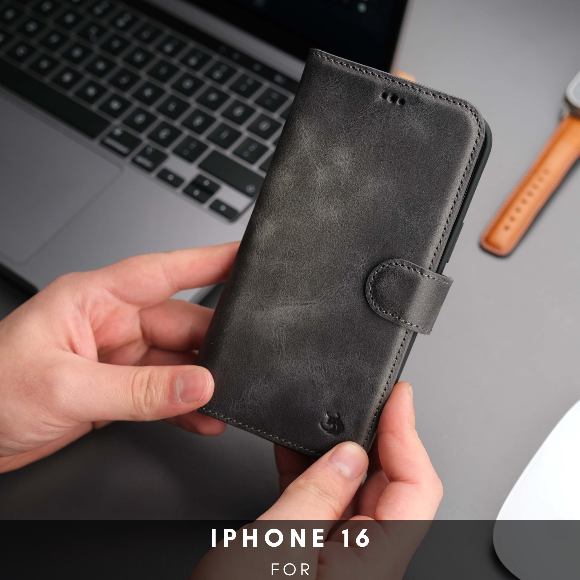 Casper iPhone 16 Leather Wallet Case | MagSafe - Grey - TORONATA