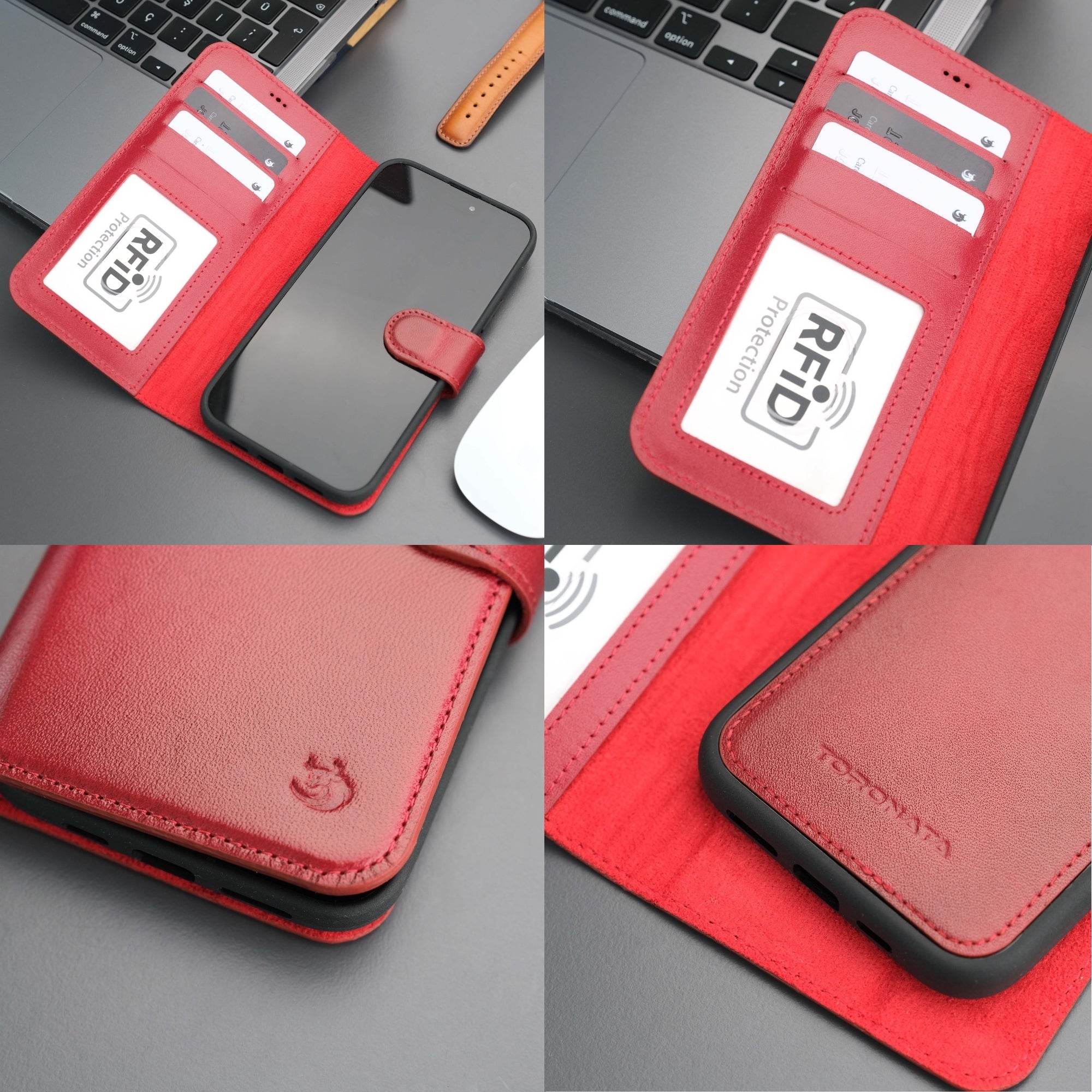 Casper iPhone 16 Plus Leather Wallet Case | MagSafe - Red - TORONATA