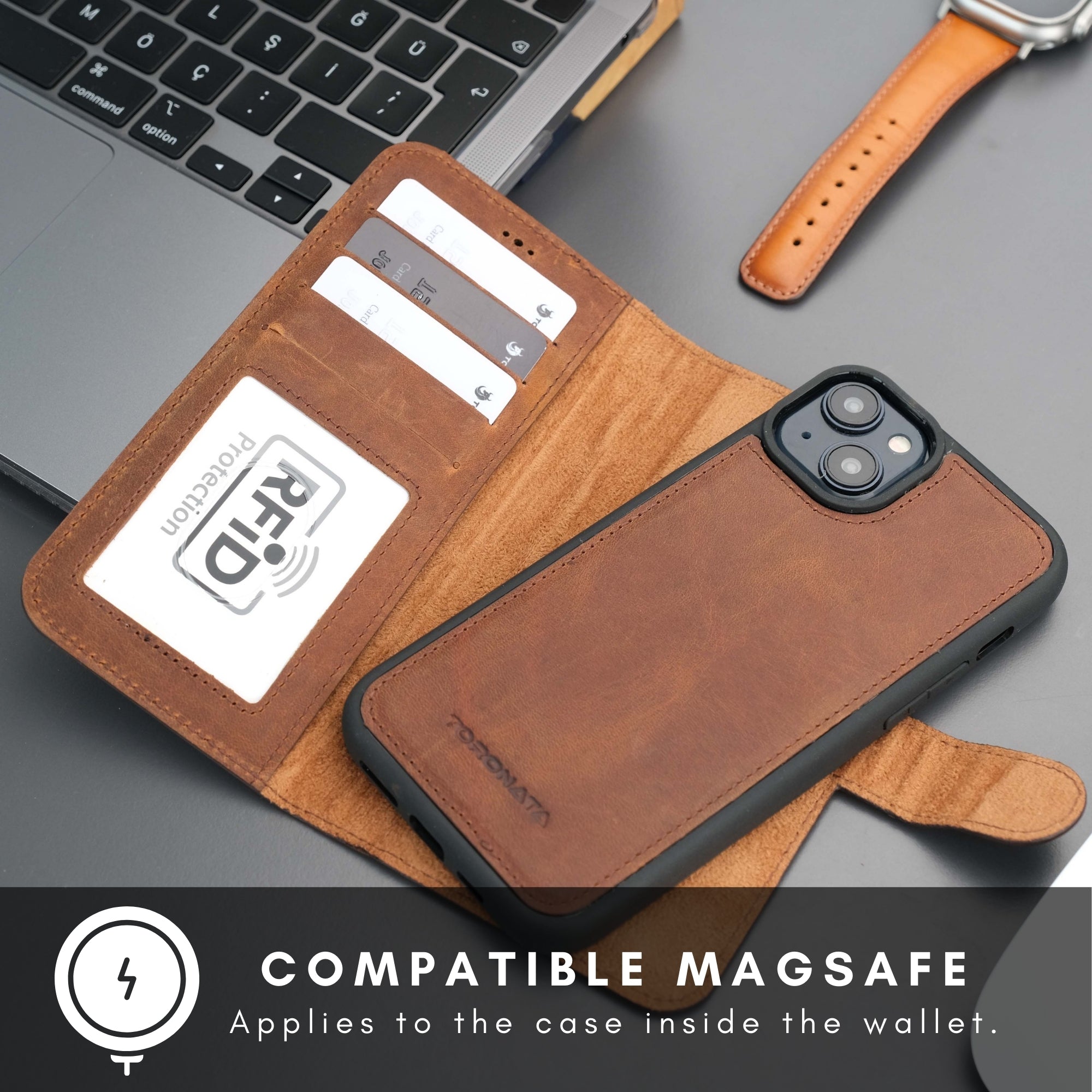 Casper iPhone 16 Plus Leather Wallet Case | MagSafe - Tan - TORONATA