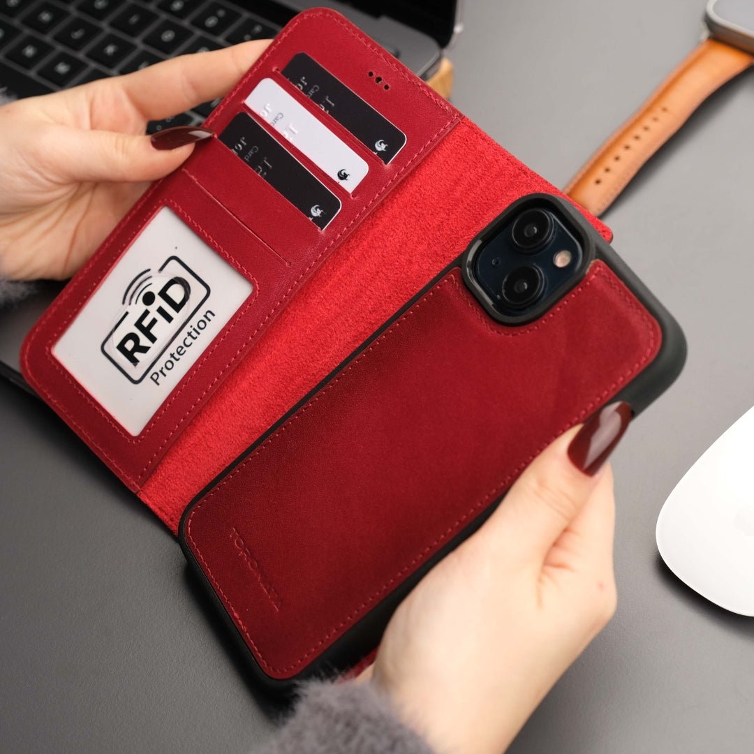 Casper iPhone 16 Plus Wallet Case Leather MagSafe - Red - TORONATA