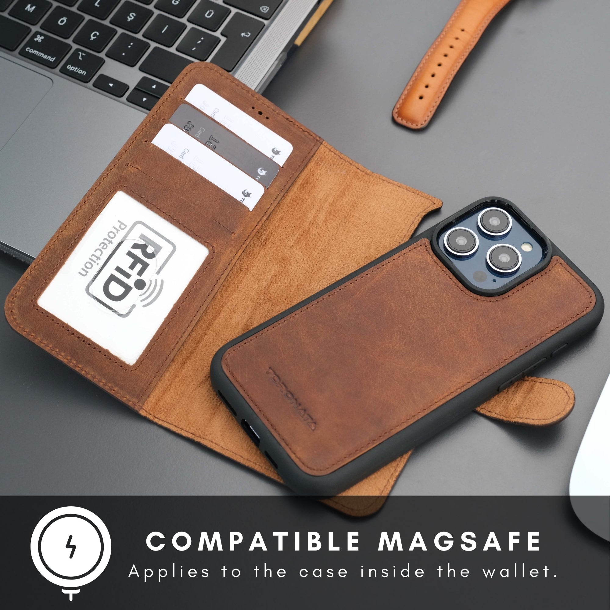 Casper iPhone 16 Pro Wallet Case Leather MagSafe - TORONATA - #color_antic-brown #color_antic brown