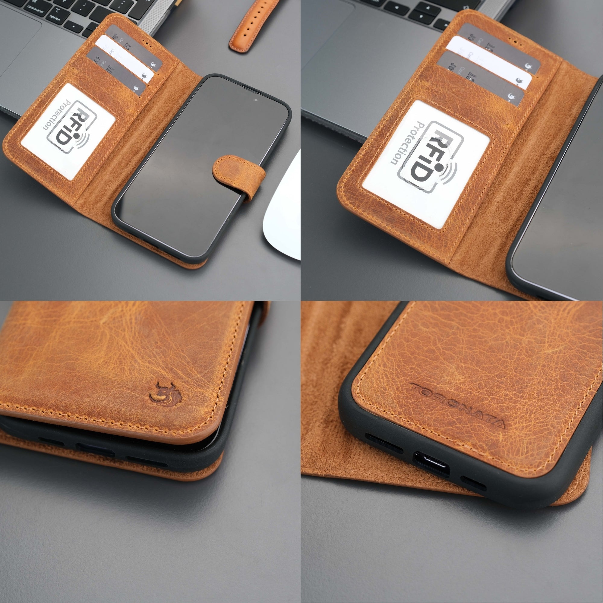 Casper iPhone 16 Pro Wallet Case Leather MagSafe - TORONATA - #color_antic-tan #color_antic tan