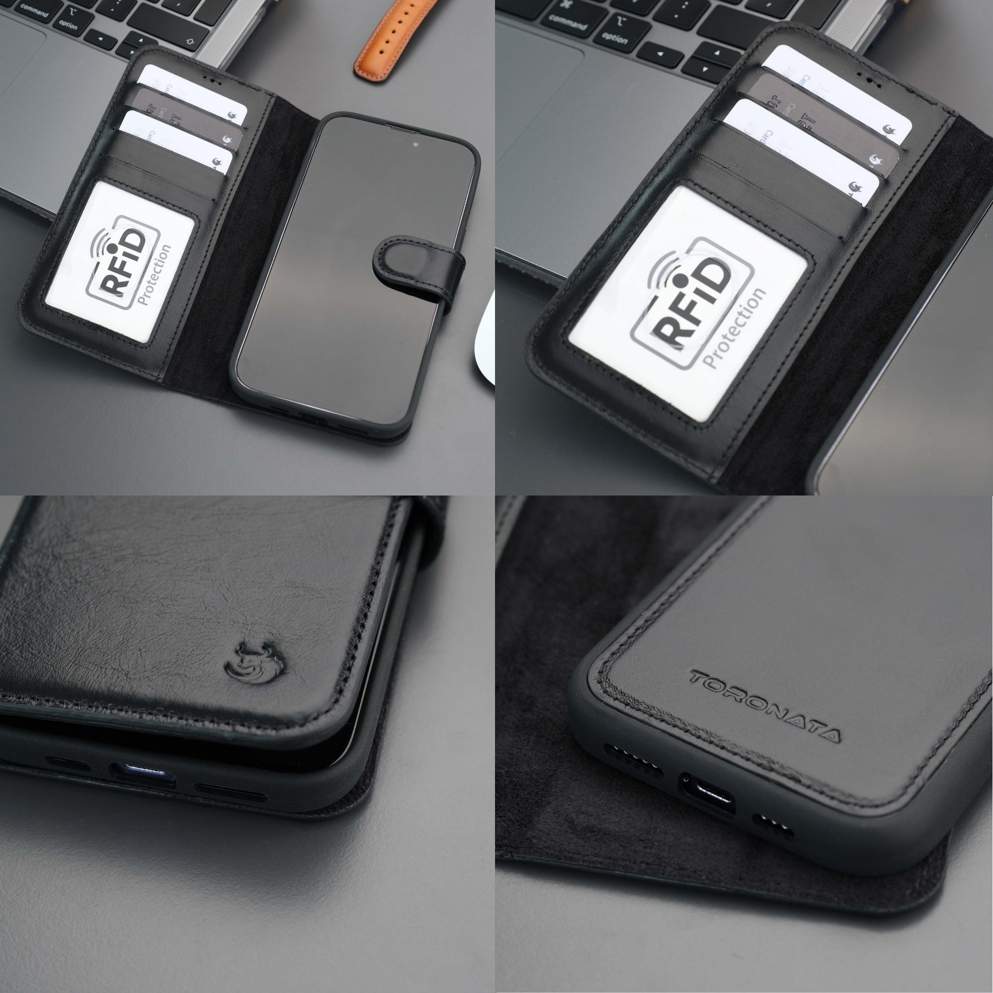 Casper iPhone 16 Pro Leather Wallet Case | MagSafe - Black - TORONATA