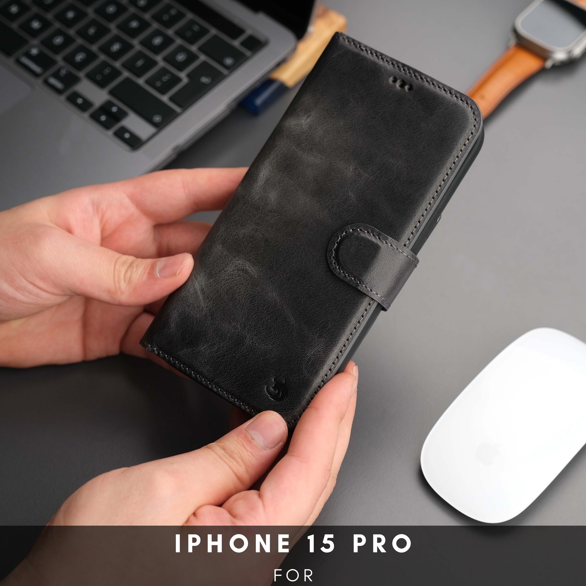 Casper iPhone 16 Pro Leather Wallet Case | MagSafe - Grey - TORONATA