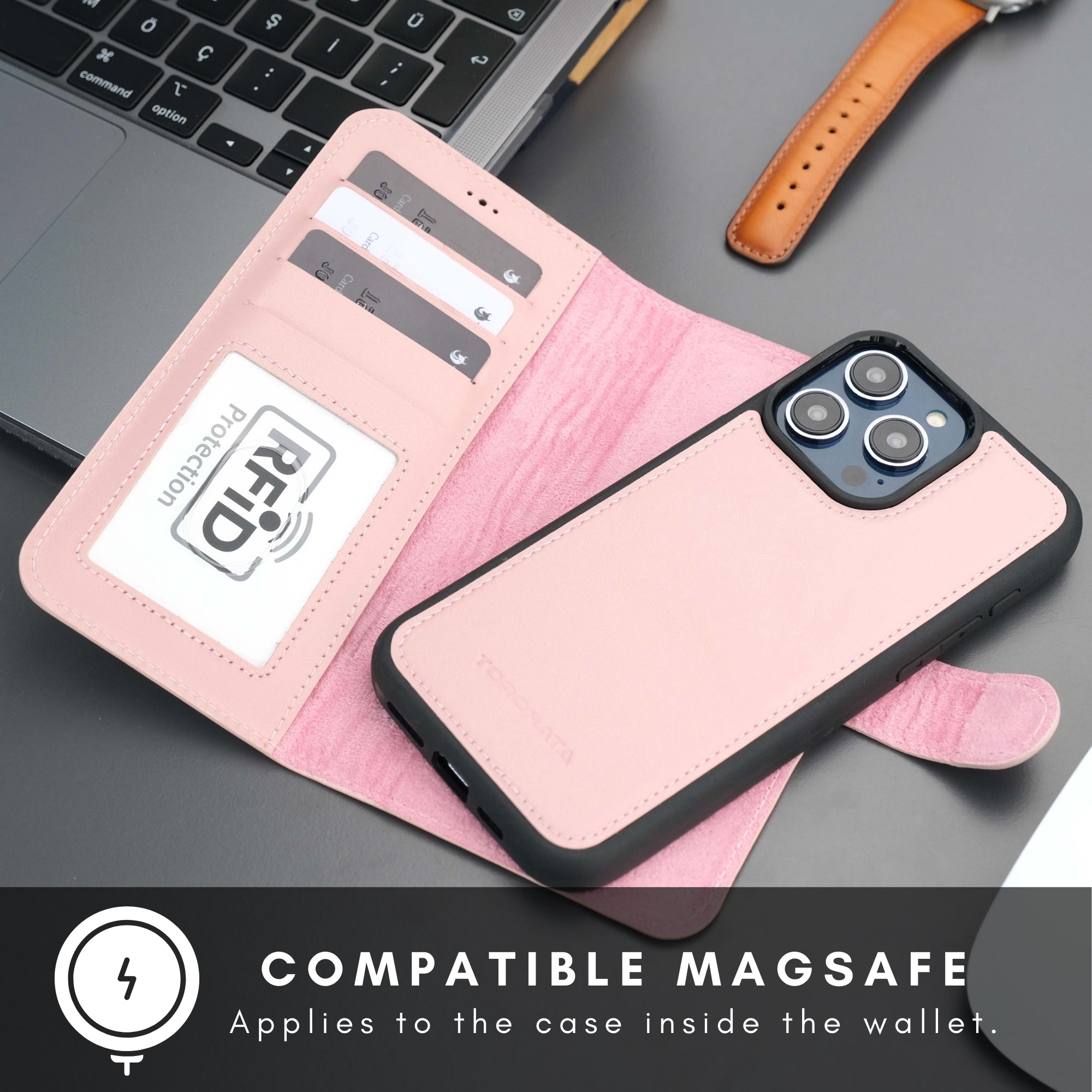 Casper iPhone 16 Pro Wallet Case Leather MagSafe - TORONATA - #color_pink