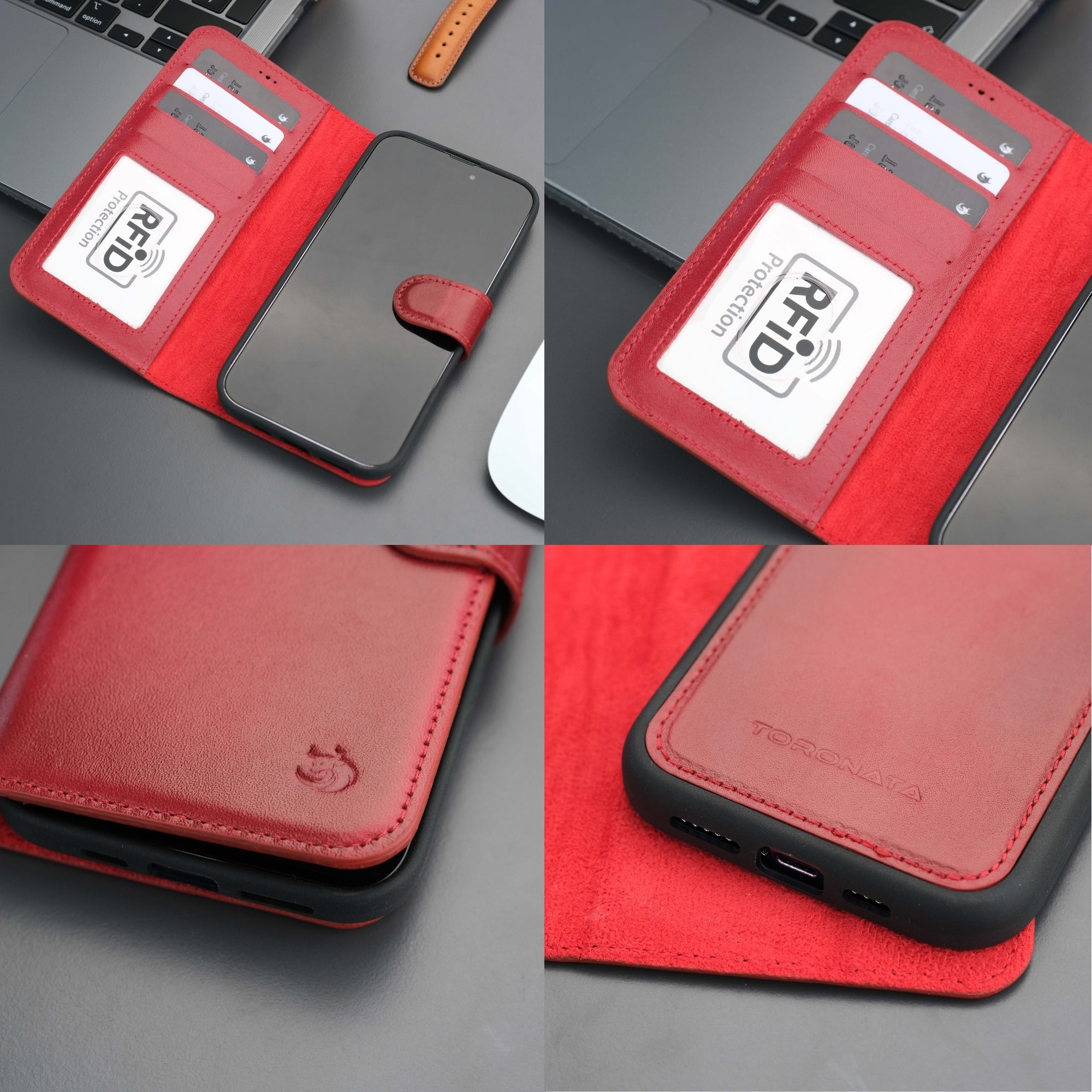 Casper iPhone 16 Pro Wallet Case Leather MagSafe - TORONATA - #color_red