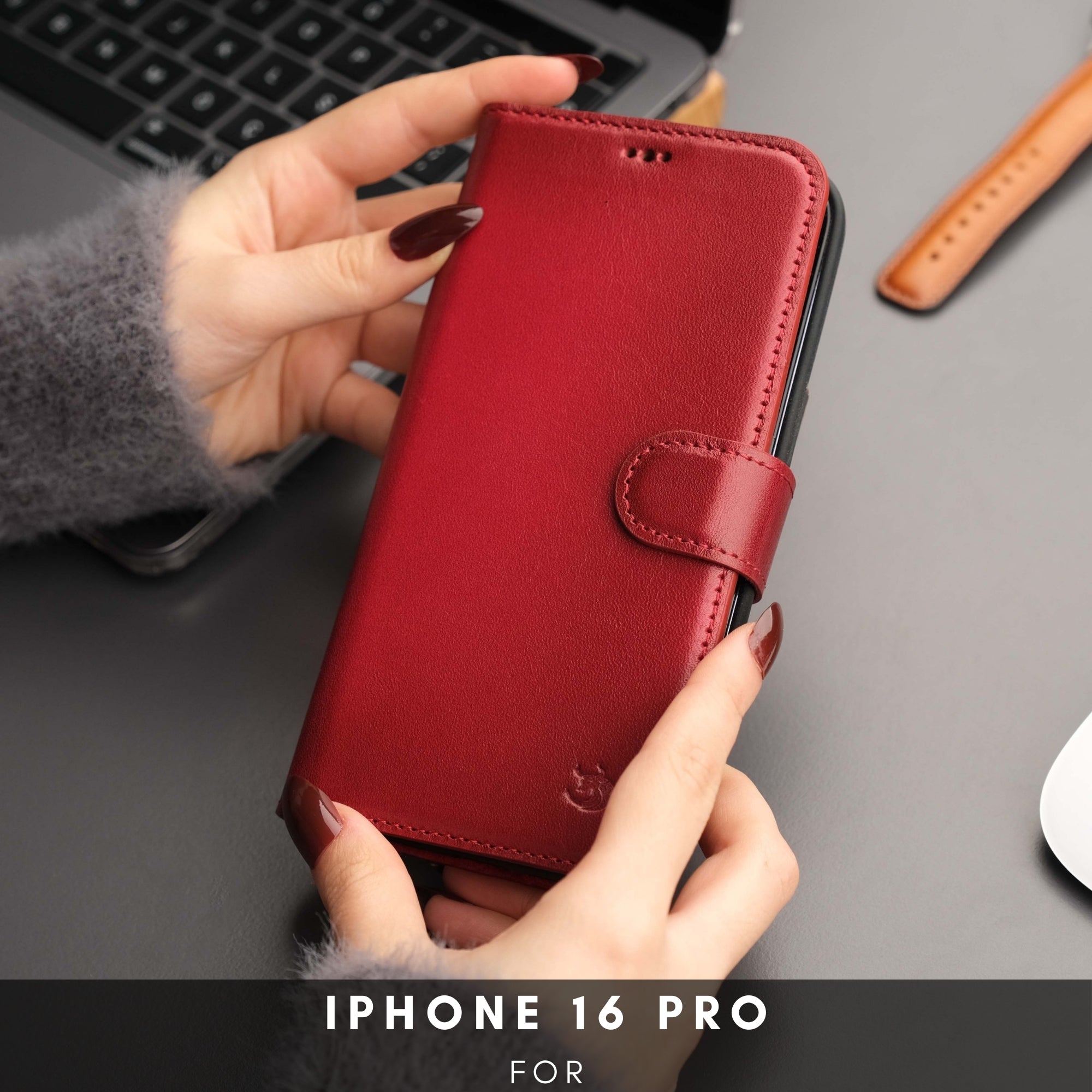 Casper iPhone 16 Pro Leather Wallet Case | MagSafe - Red - TORONATA