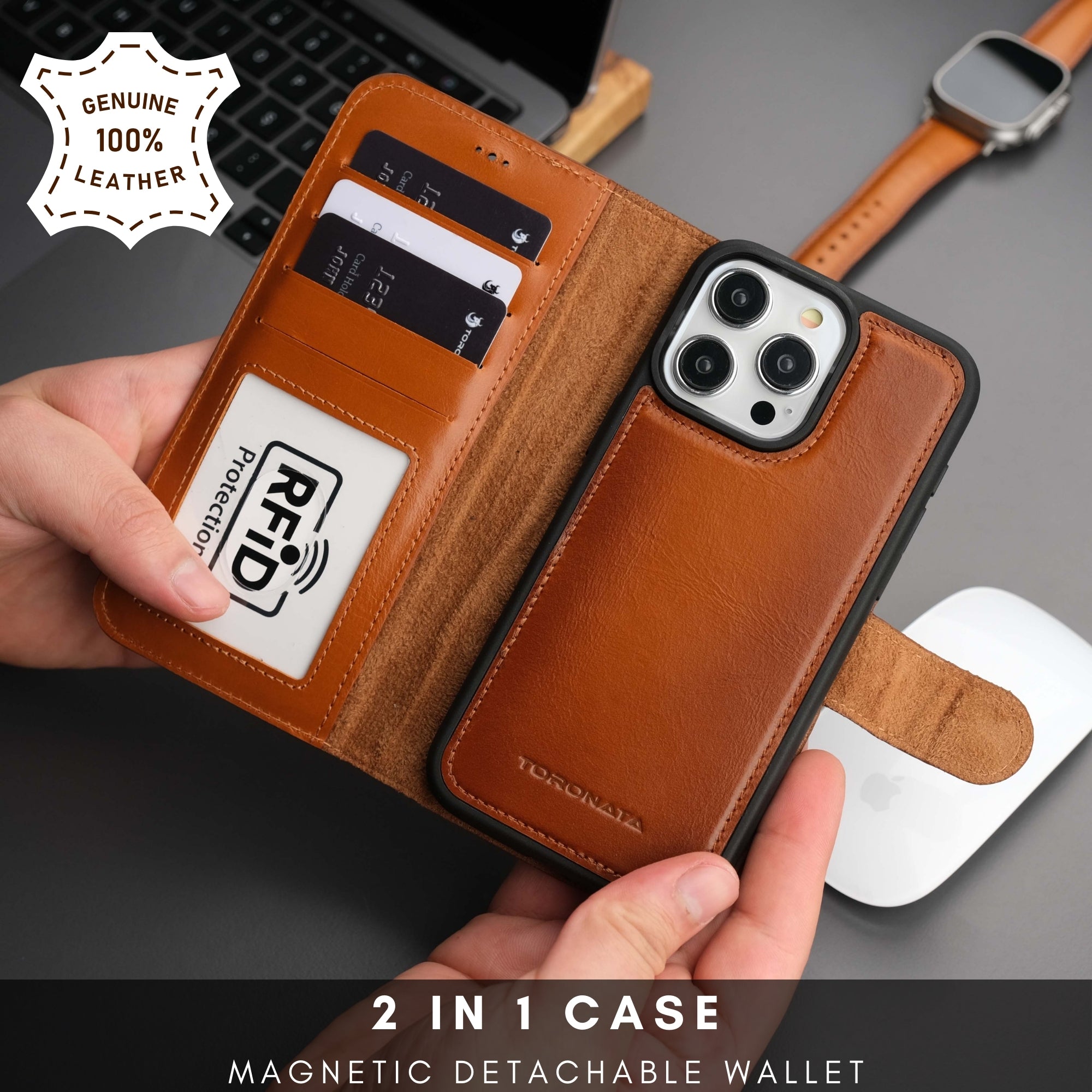 Casper iPhone 16 Pro Leather Wallet Case | MagSafe - Tan - TORONATA