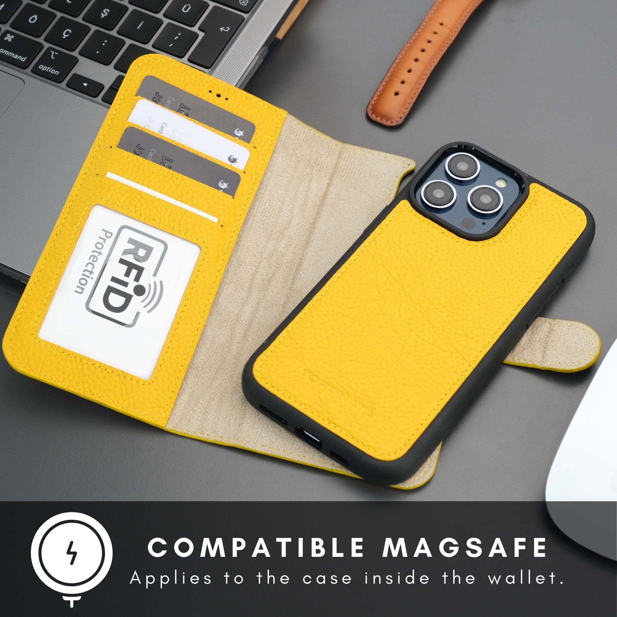 Casper iPhone 16 Pro Leather Wallet Case | MagSafe - Yellow - TORONATA