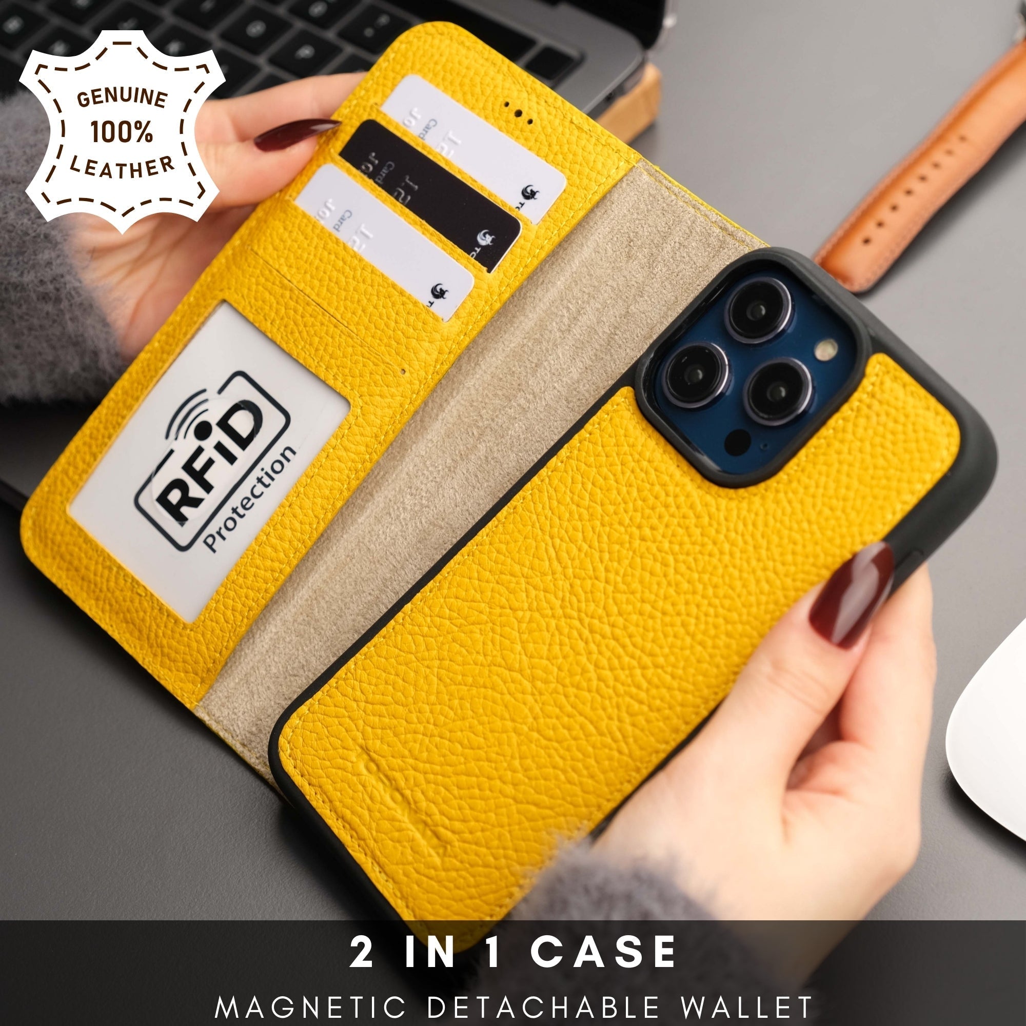 Casper iPhone 16 Pro Leather Wallet Case | MagSafe - Yellow - TORONATA