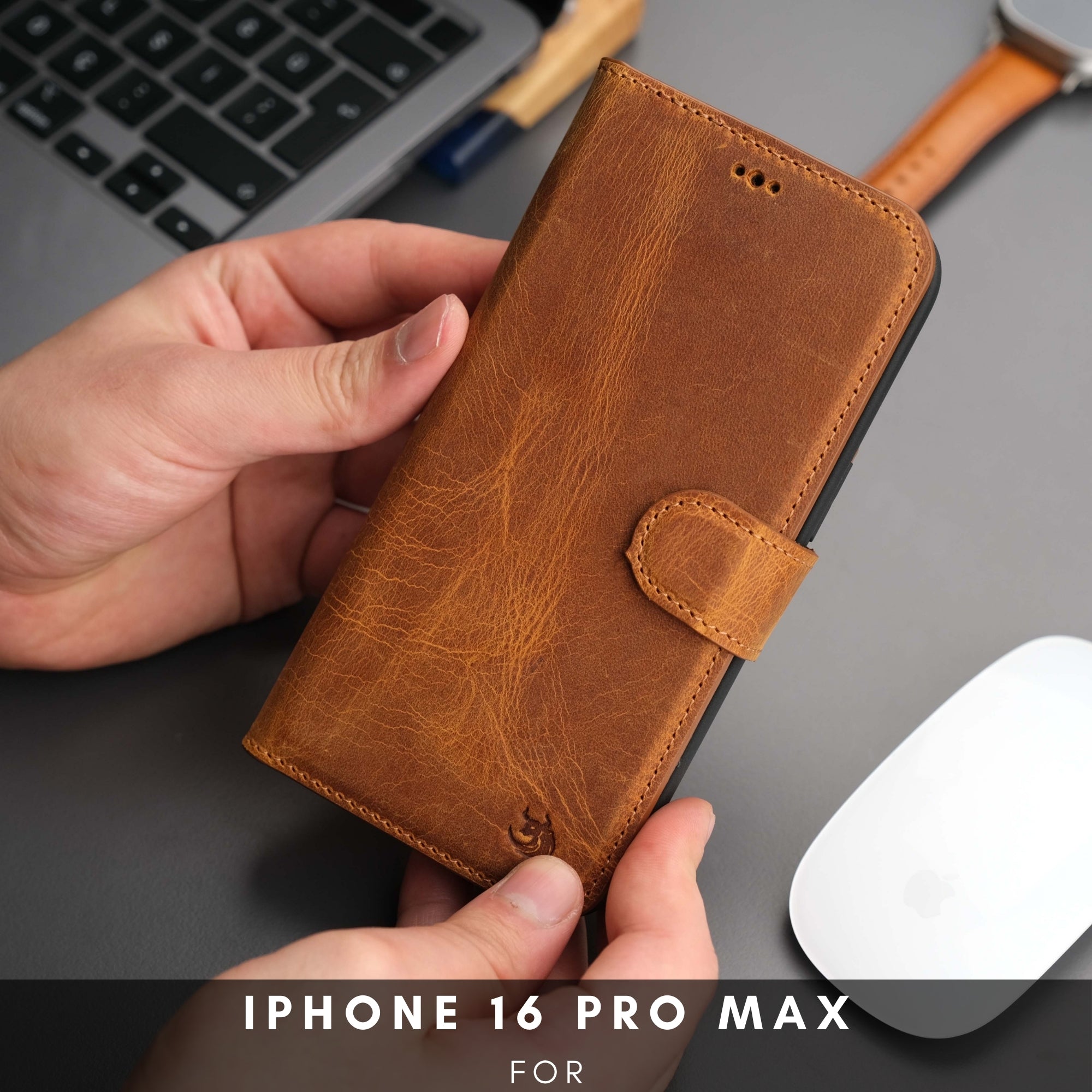 Casper iPhone 16 Pro Max Leather Wallet Case | MagSafe - Antic Tan - TORONATA