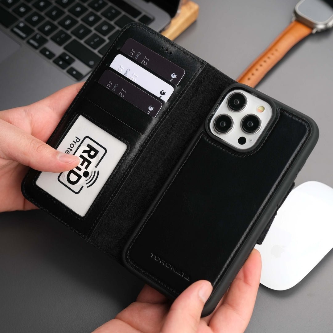 Casper iPhone 16 Pro Max Wallet Case Leather MagSafe - Black - TORONATA