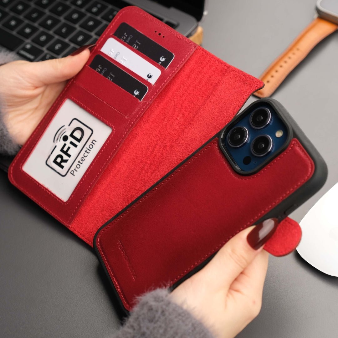 Casper iPhone 16 Pro Max Wallet Case Leather MagSafe - Red - TORONATA