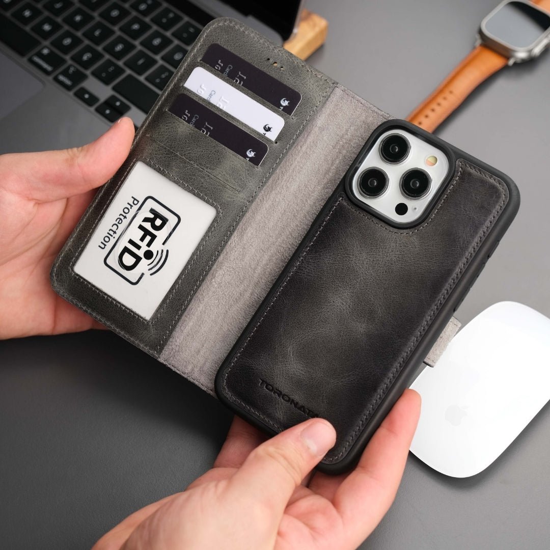 Casper iPhone 16 Pro Wallet Case Leather MagSafe - TORONATA - #color_grey