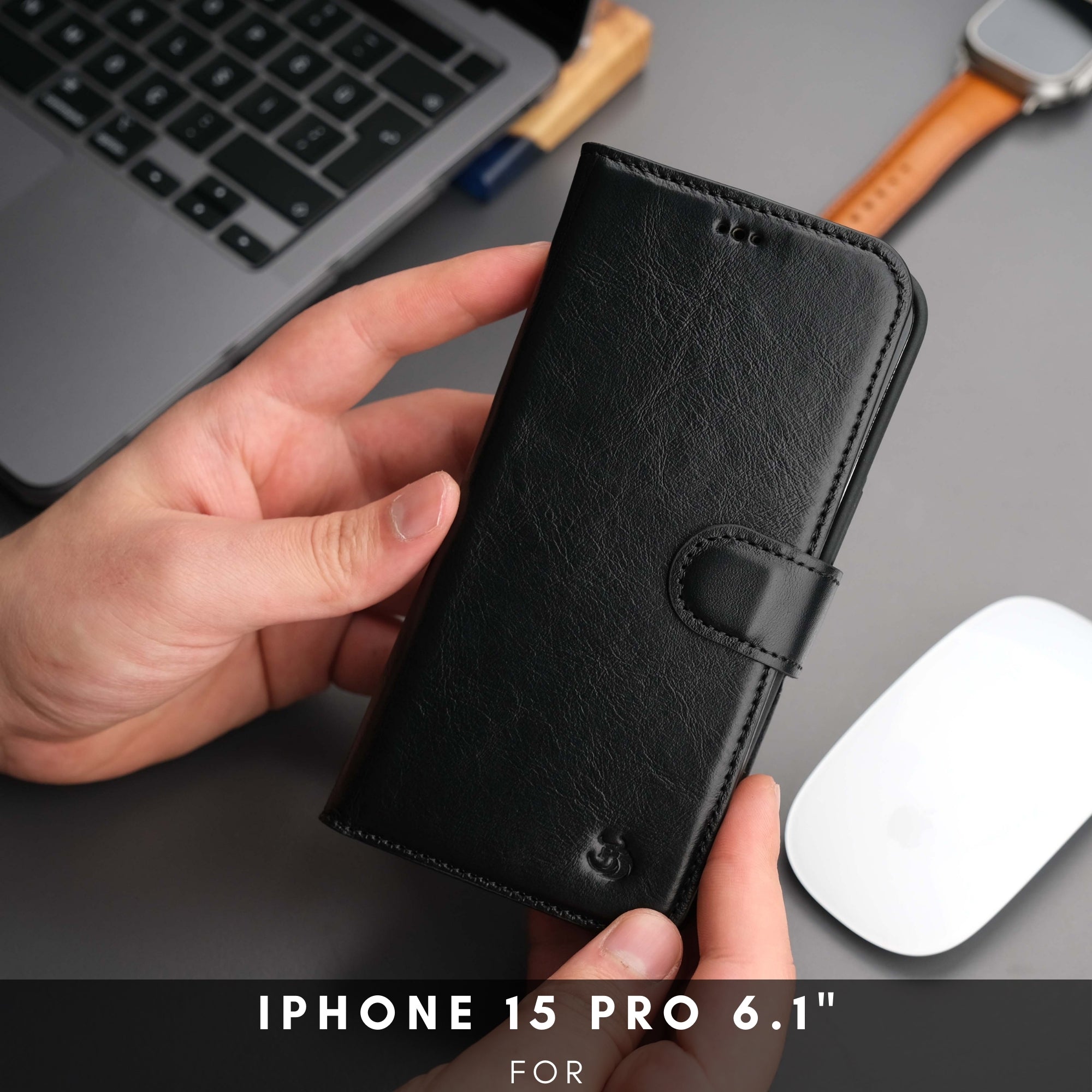 Casper Leather iPhone 15 Pro Wallet Case | MagSafe-Black---TORONATA
