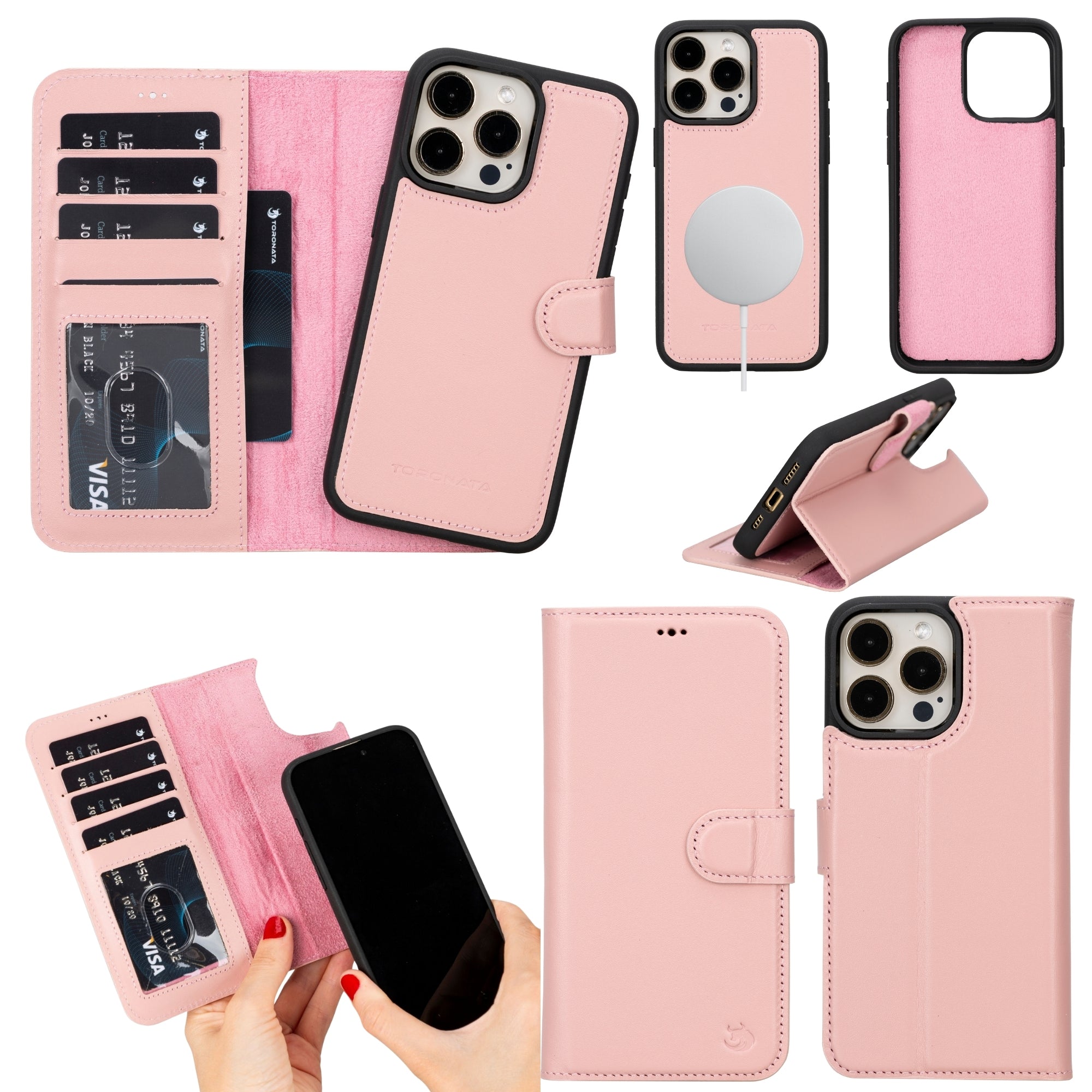 Casper Leather iPhone 15 Pro Wallet Case | MagSafe-Pink---TORONATA