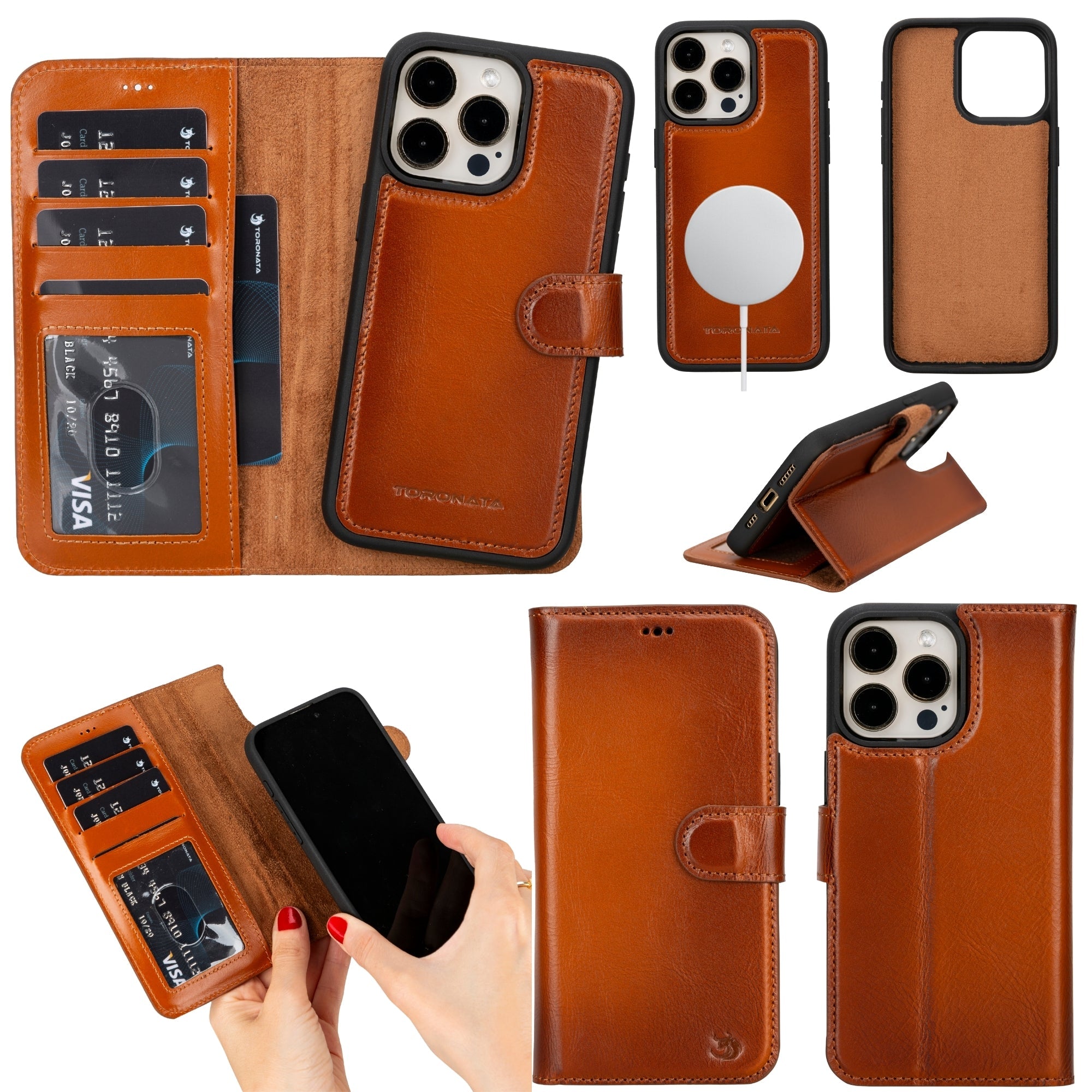 Leather iPhone 15 Pro Wallet Case TORONATA