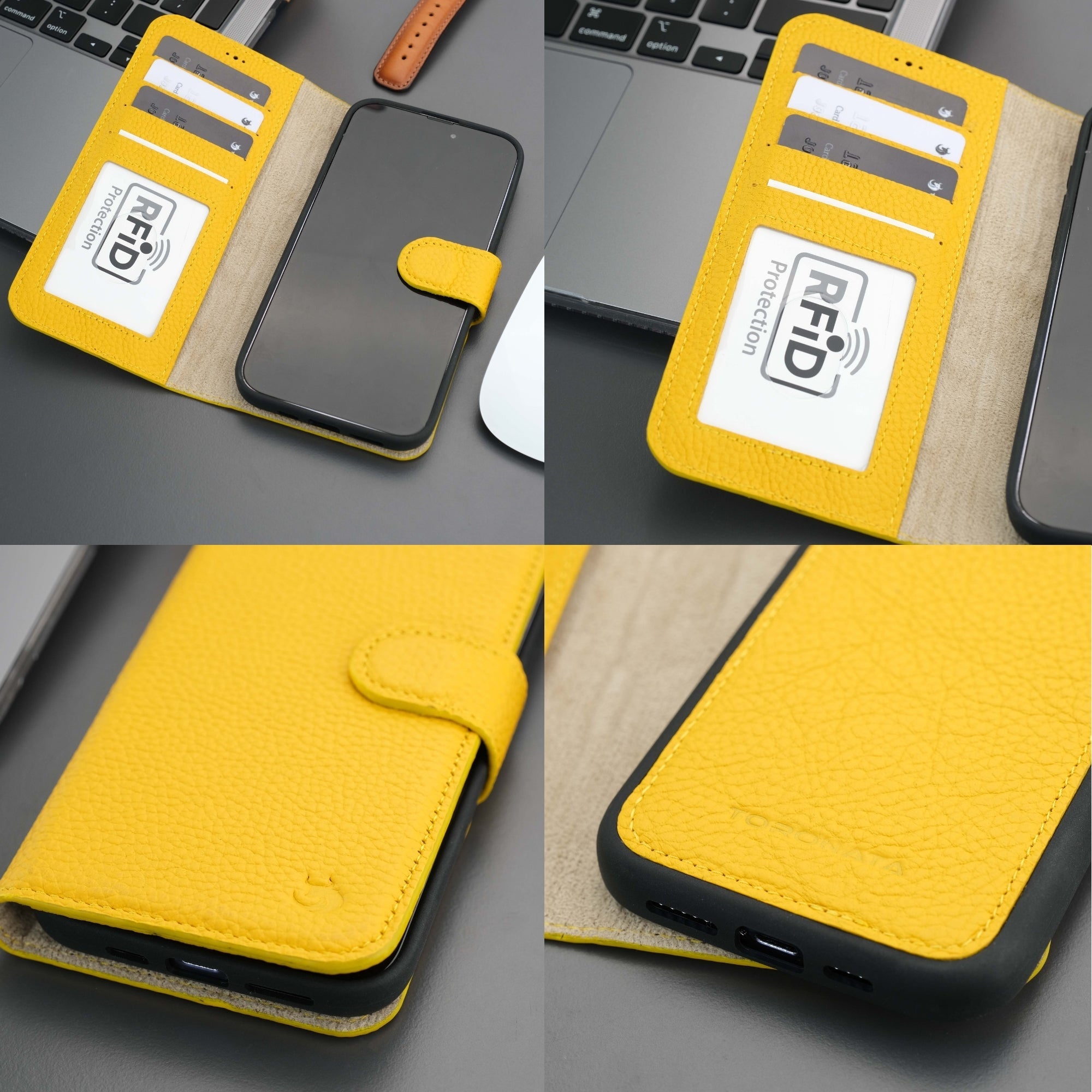 Casper Leather iPhone 15 Pro Wallet Case | MagSafe-Yellow---TORONATA