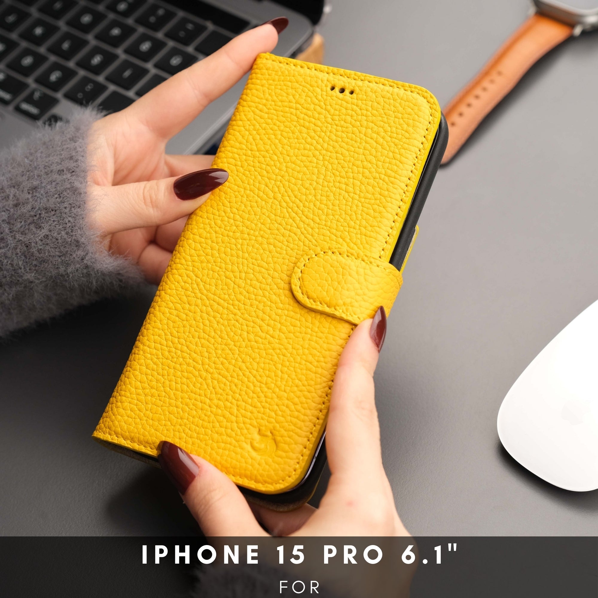 Casper Leather iPhone 15 Pro Wallet Case | MagSafe-Yellow---TORONATA