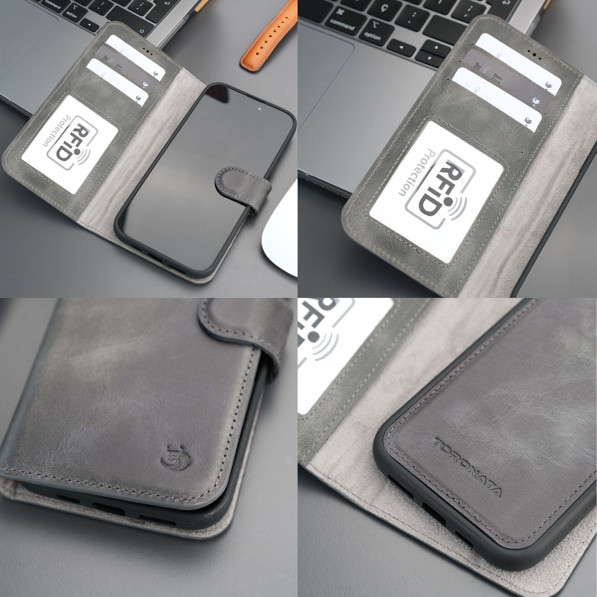 Casper Leather iPhone 15 Wallet Case | MagSafe-Grey---TORONATA