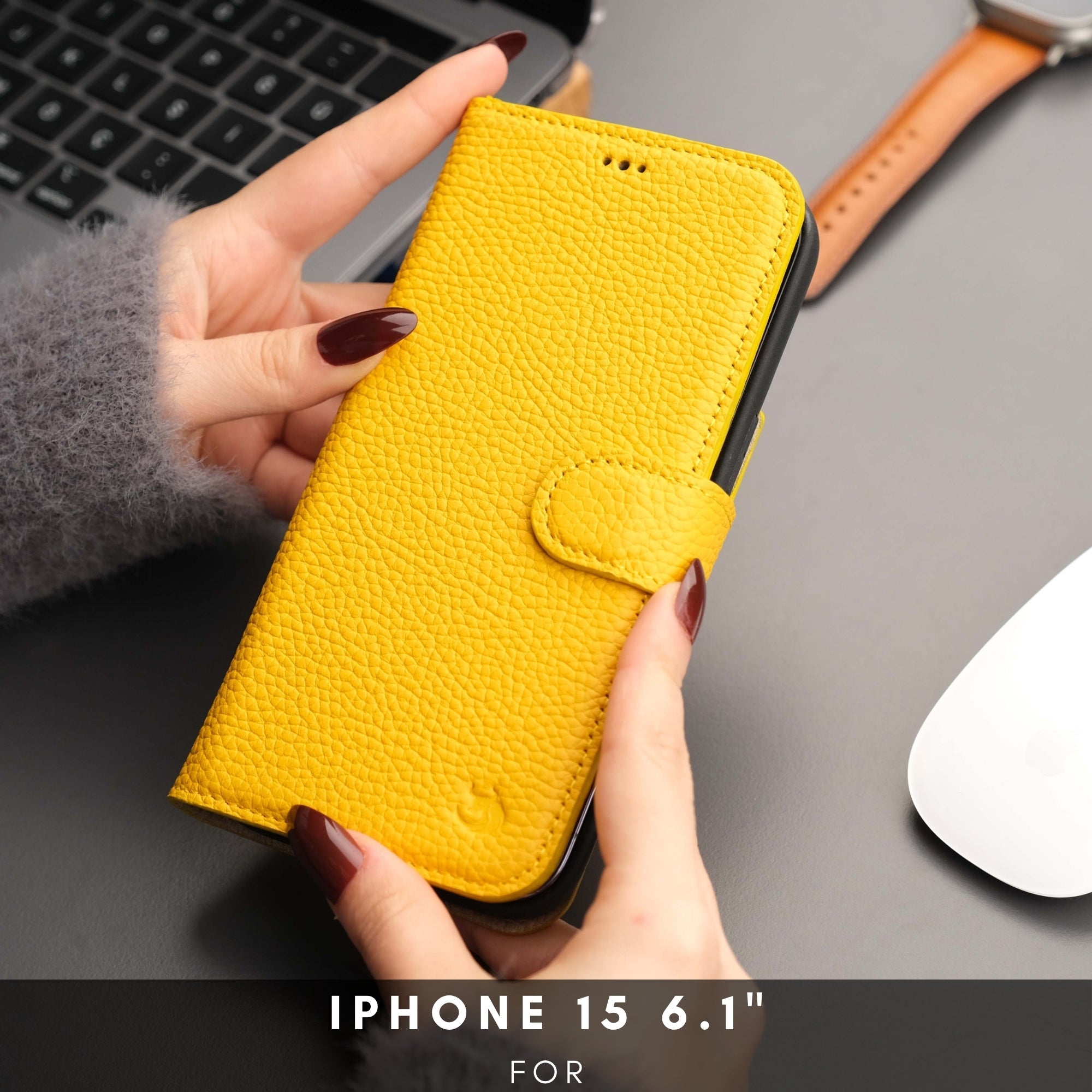 Casper Leather iPhone 15 Wallet Case | MagSafe-Yellow---TORONATA