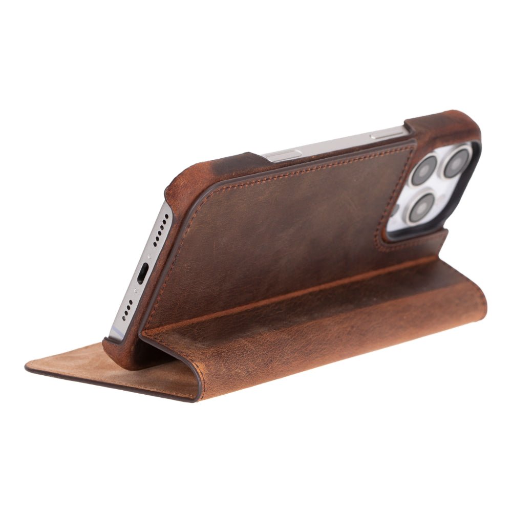 Decatur Leather iPhone 16 Pro Max Folio Case - Antic Brown - TORONATA